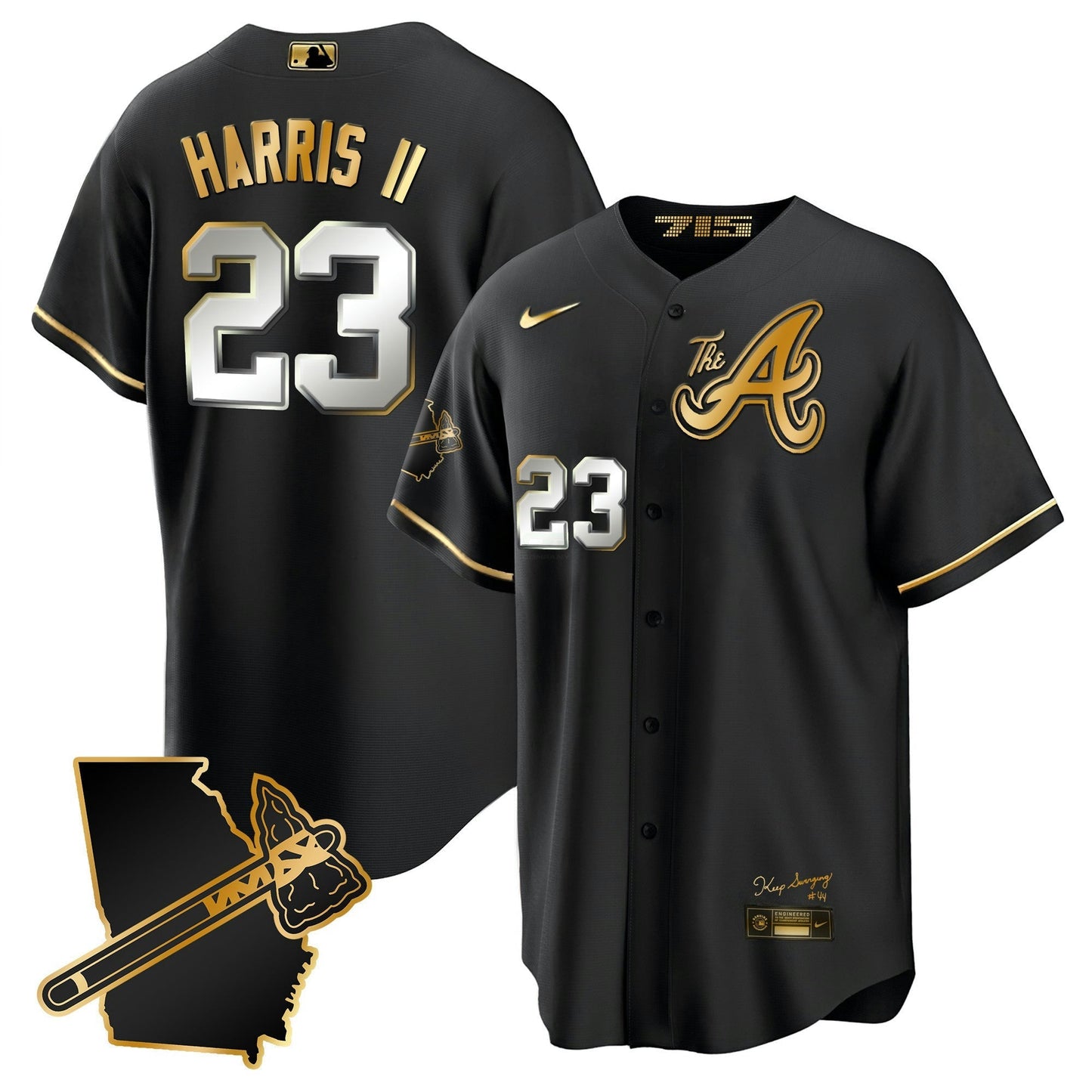 Camisa MLB Men’s Atlanta The A Dourada Cool Base Jersey – Georgia Patch