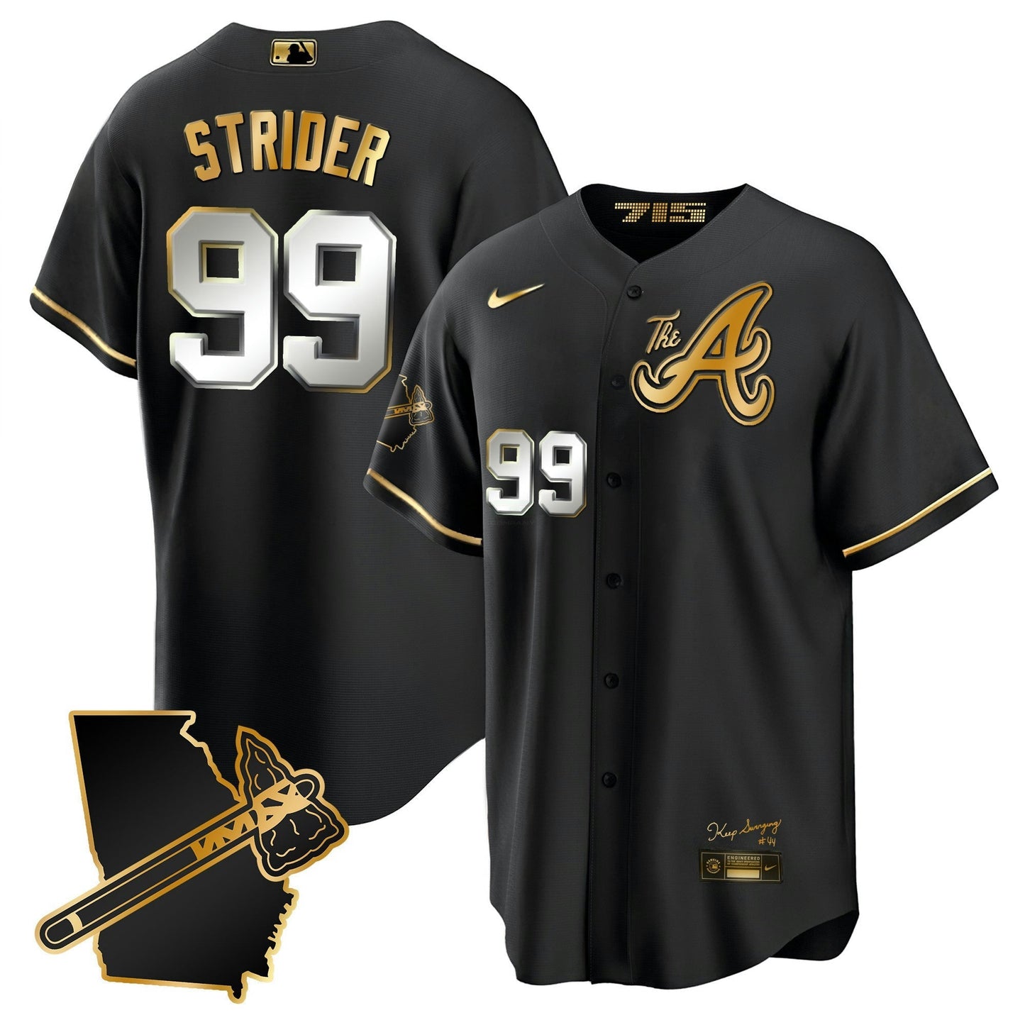 Camisa MLB Men’s Atlanta The A Dourada Cool Base Jersey – Georgia Patch