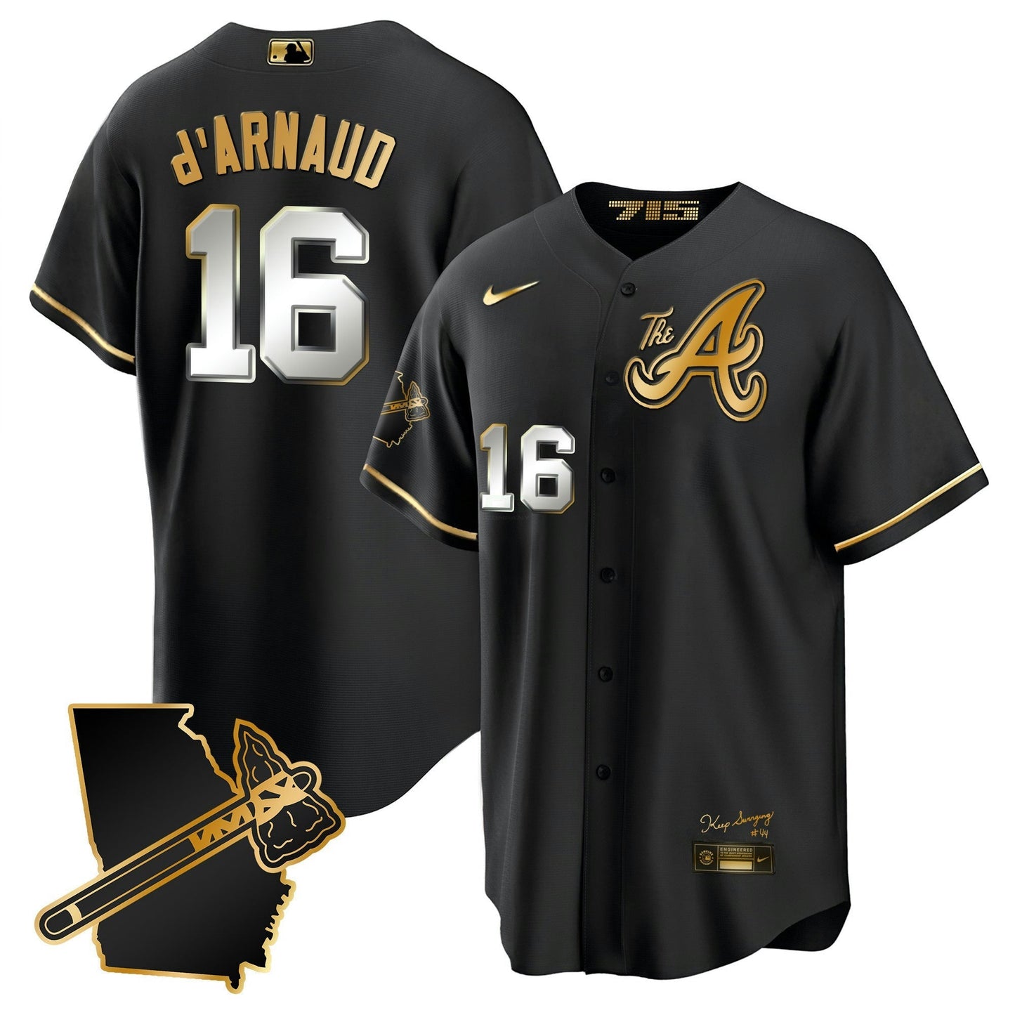 Camisa MLB Men’s Atlanta The A Dourada Cool Base Jersey – Georgia Patch