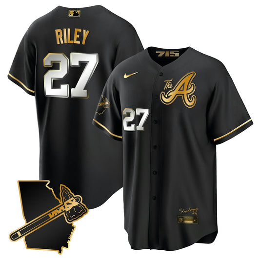 Camisa MLB Men’s Atlanta The A Dourada Cool Base Jersey – Georgia Patch