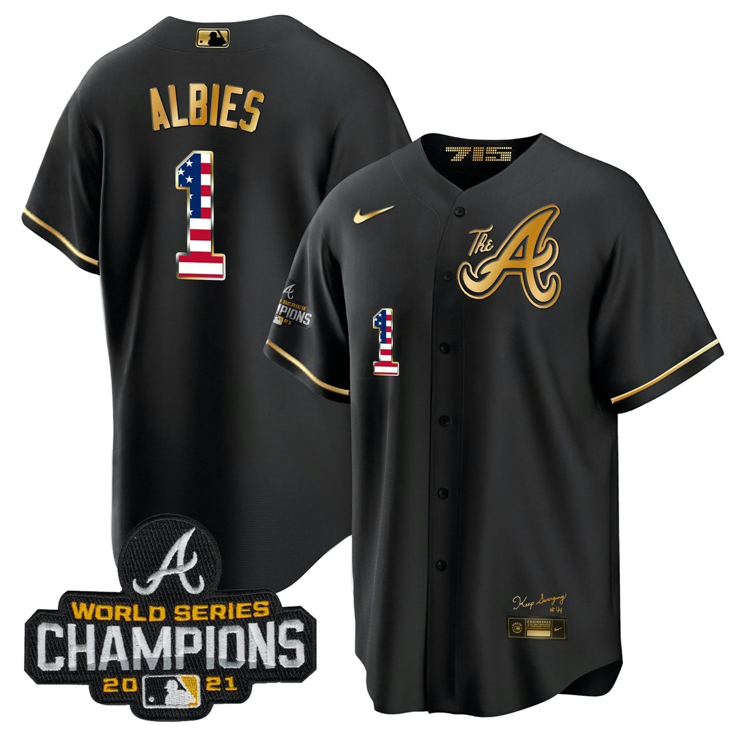 Camisa MLB Men’s Atlanta The A Dourada Flag Cool Base Jersey