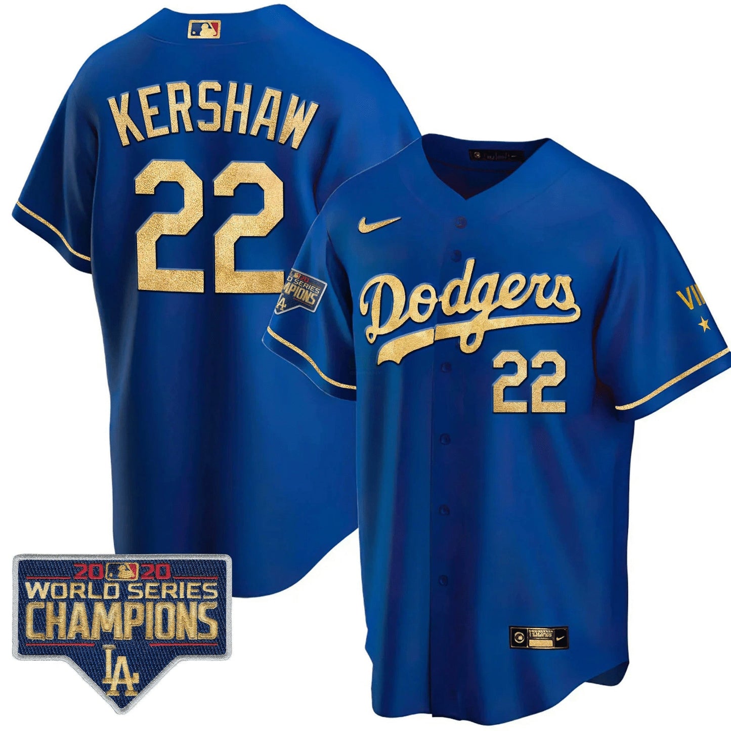 Camisa MLB Men’s Azul Royal Dourada World Series 2020 Patch Jersey