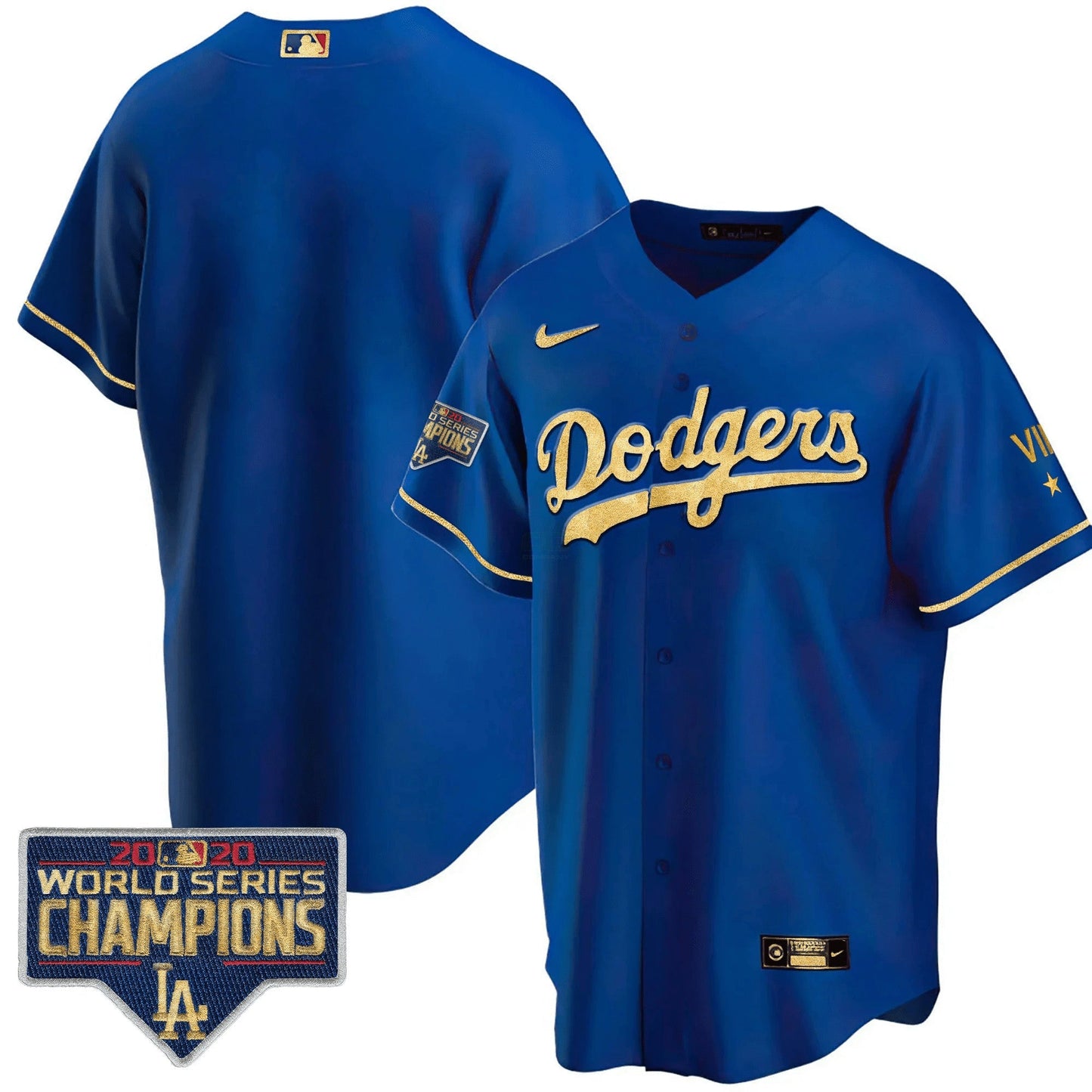 Camisa MLB Men’s Azul Royal Dourada World Series 2020 Patch Jersey