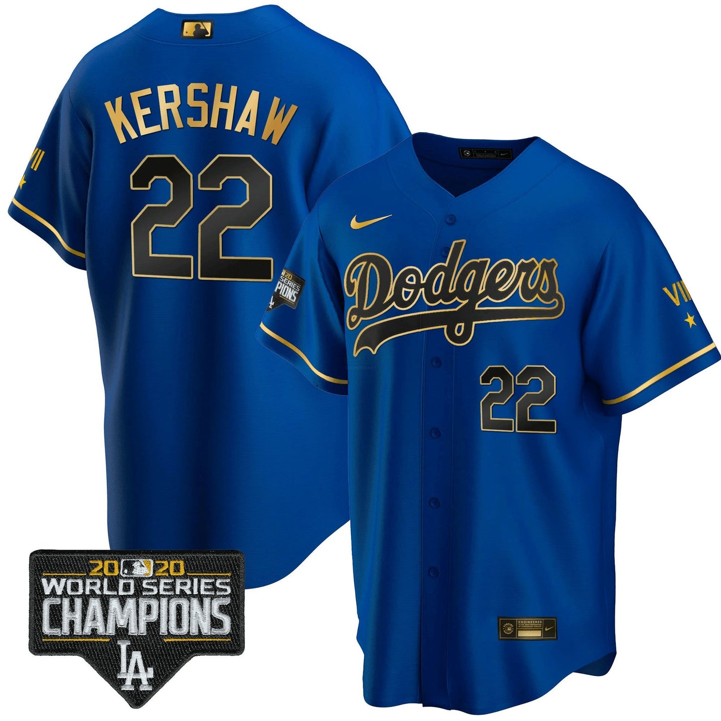 Camisa MLB Men’s Azul Royal Dourada World Series 2020 Patch Jersey
