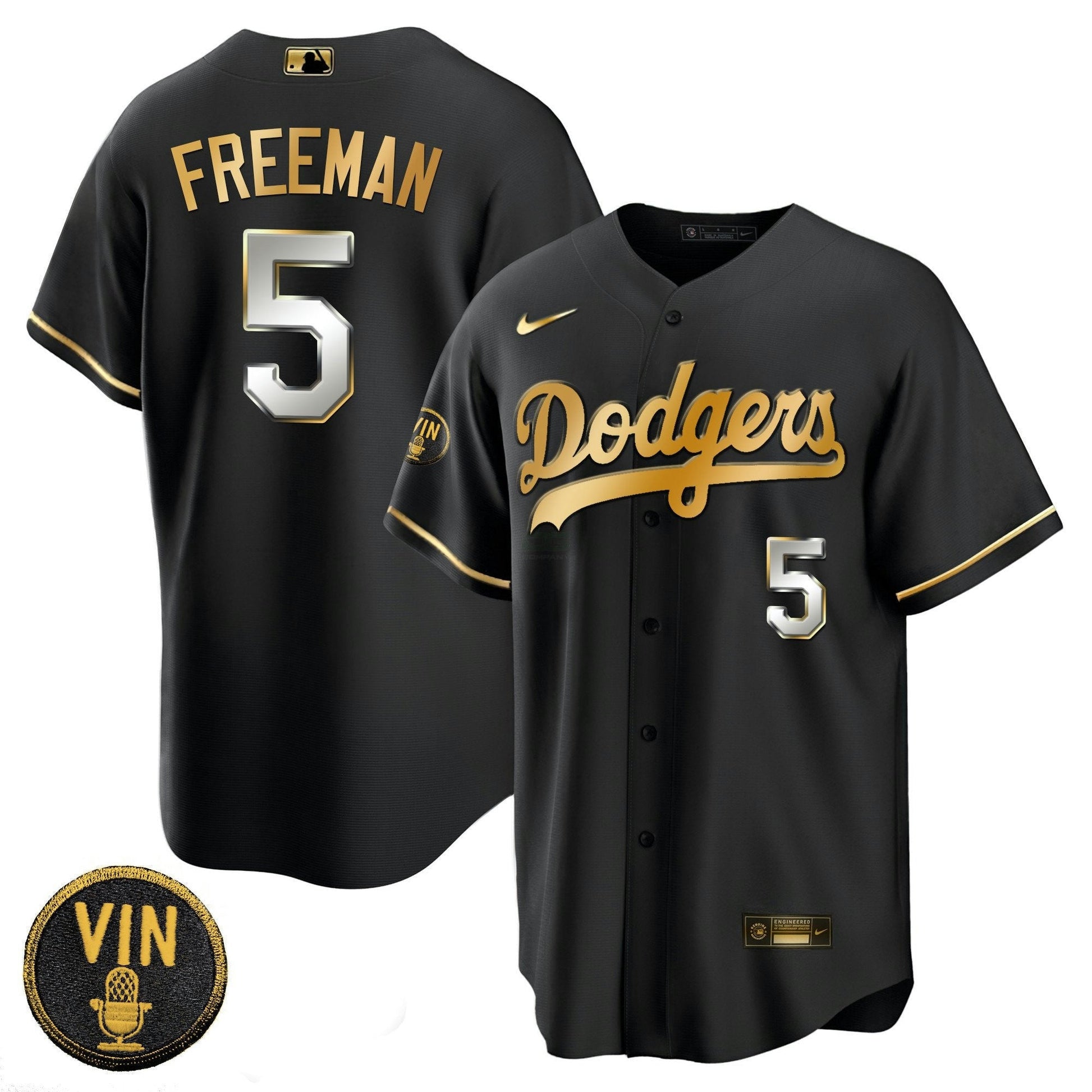 Camisa MLB Men’s Black Limited Vin Scully Patch Dourada Jersey