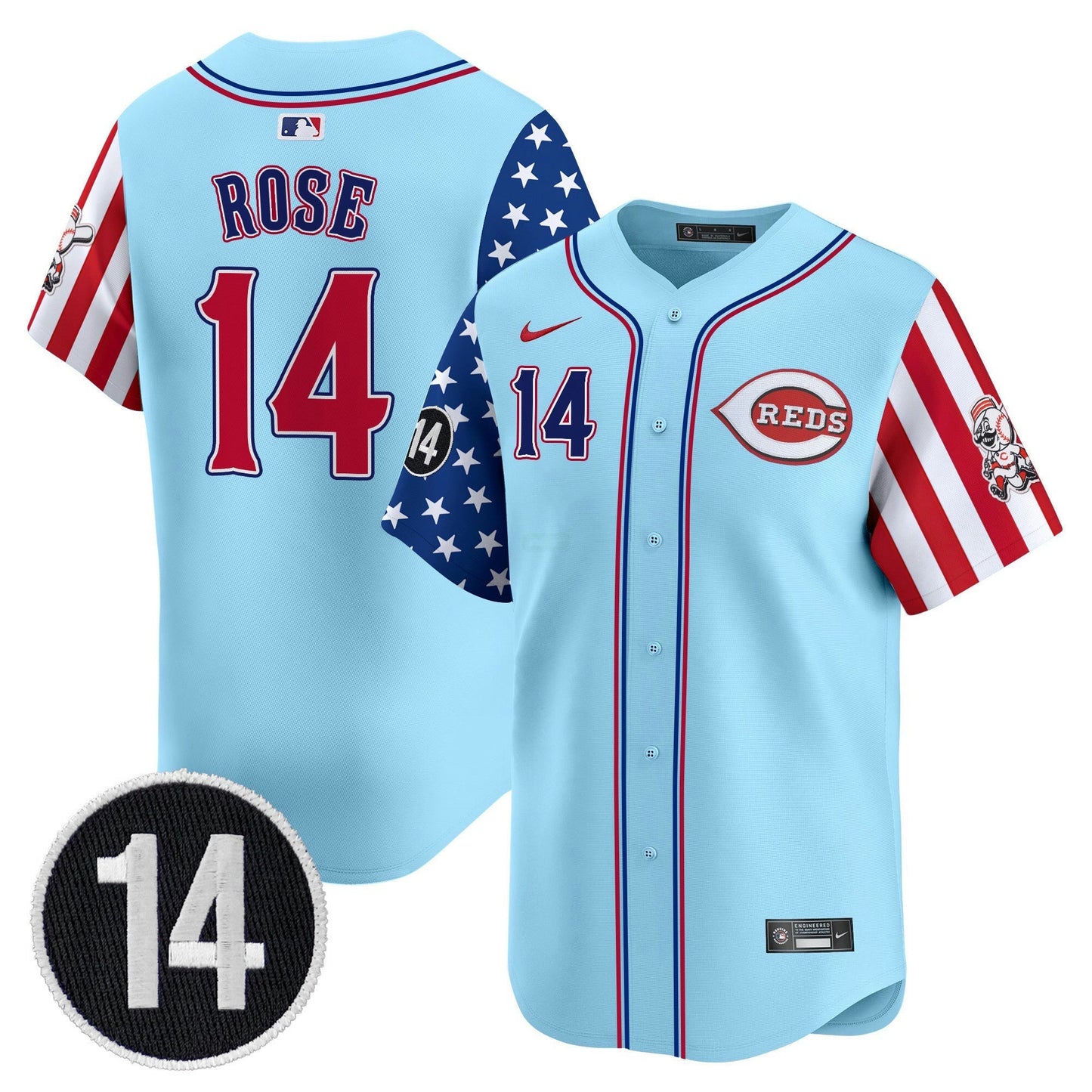 Camisa MLB Men’s Cincinnati 2025 Independence Day Vapor Premier Limited Jersey – Pete Rose Patch