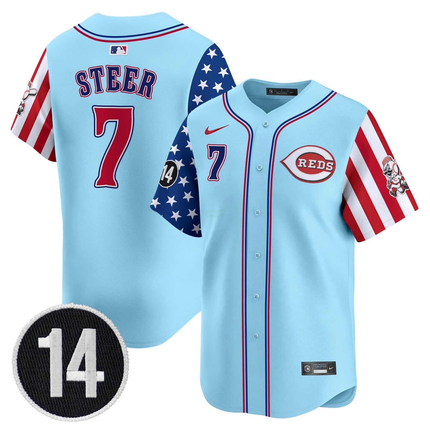 Camisa MLB Men’s Cincinnati 2025 Independence Day Vapor Premier Limited Jersey – Pete Rose Patch
