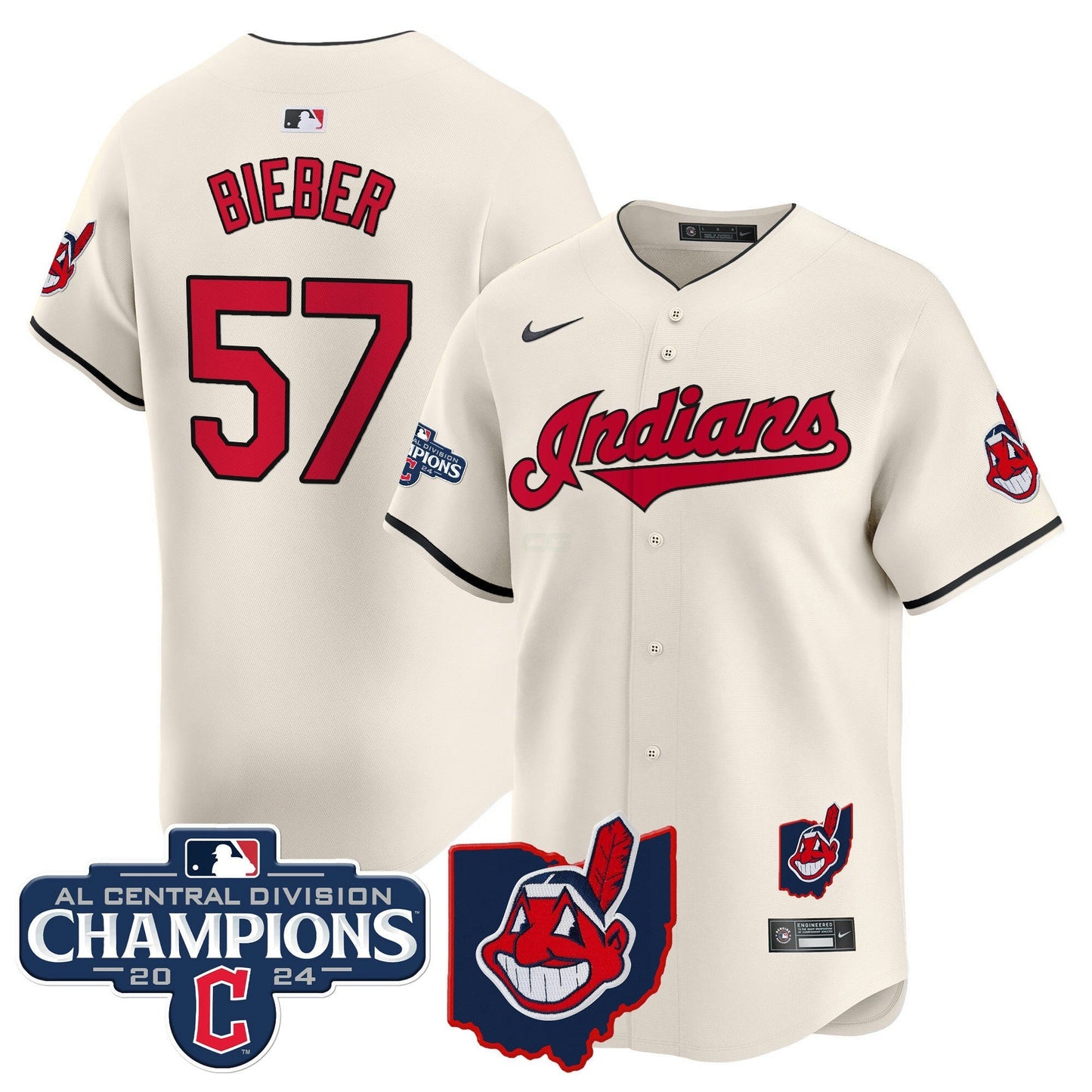 Camisa MLB Men’s Cleveland Indians 2024 AL Central Division Champions Vapor Premier Limited Jersey