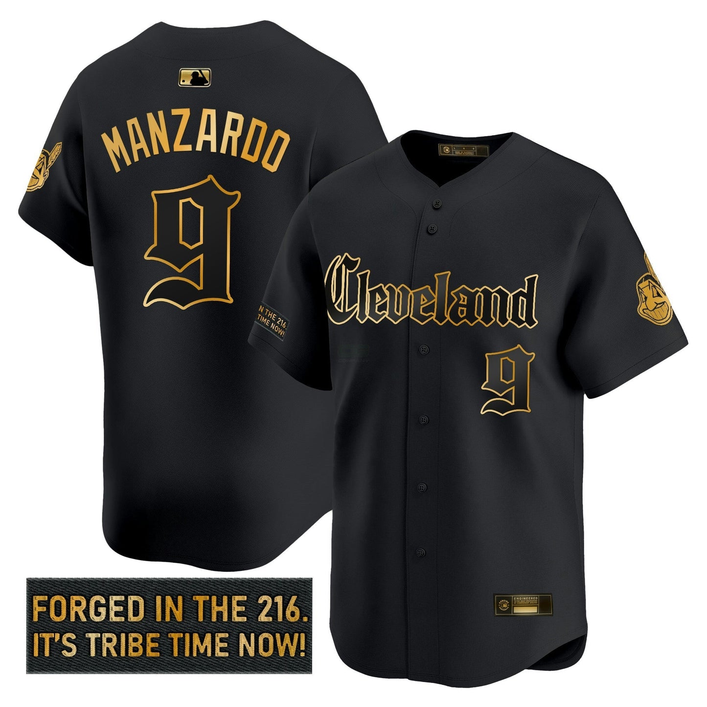 Camisa MLB Men’s Cleveland Indians ‘Gothic Iron Edition’ Dourada Vapor Premier Limited Jersey