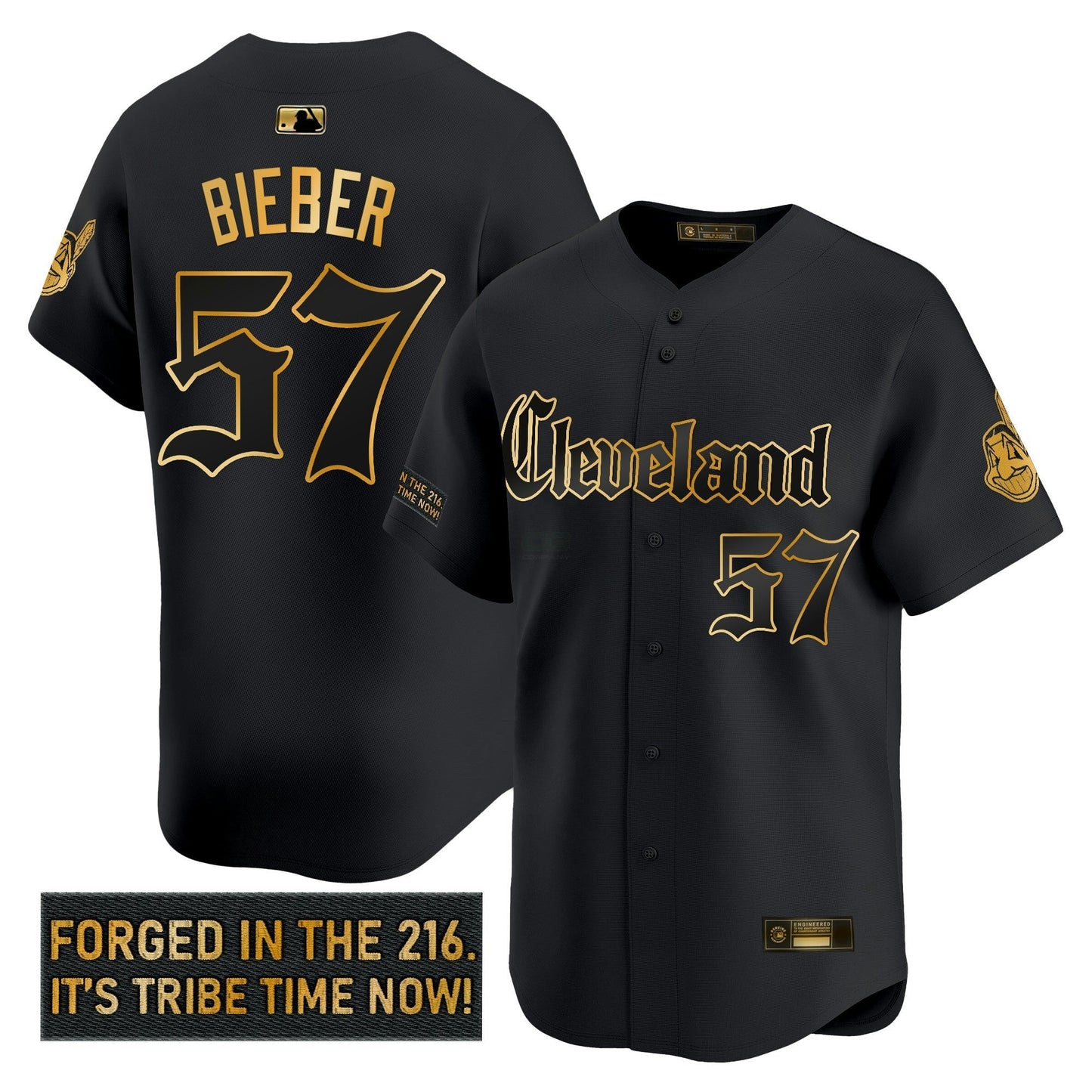Camisa MLB Men’s Cleveland Indians ‘Gothic Iron Edition’ Dourada Vapor Premier Limited Jersey