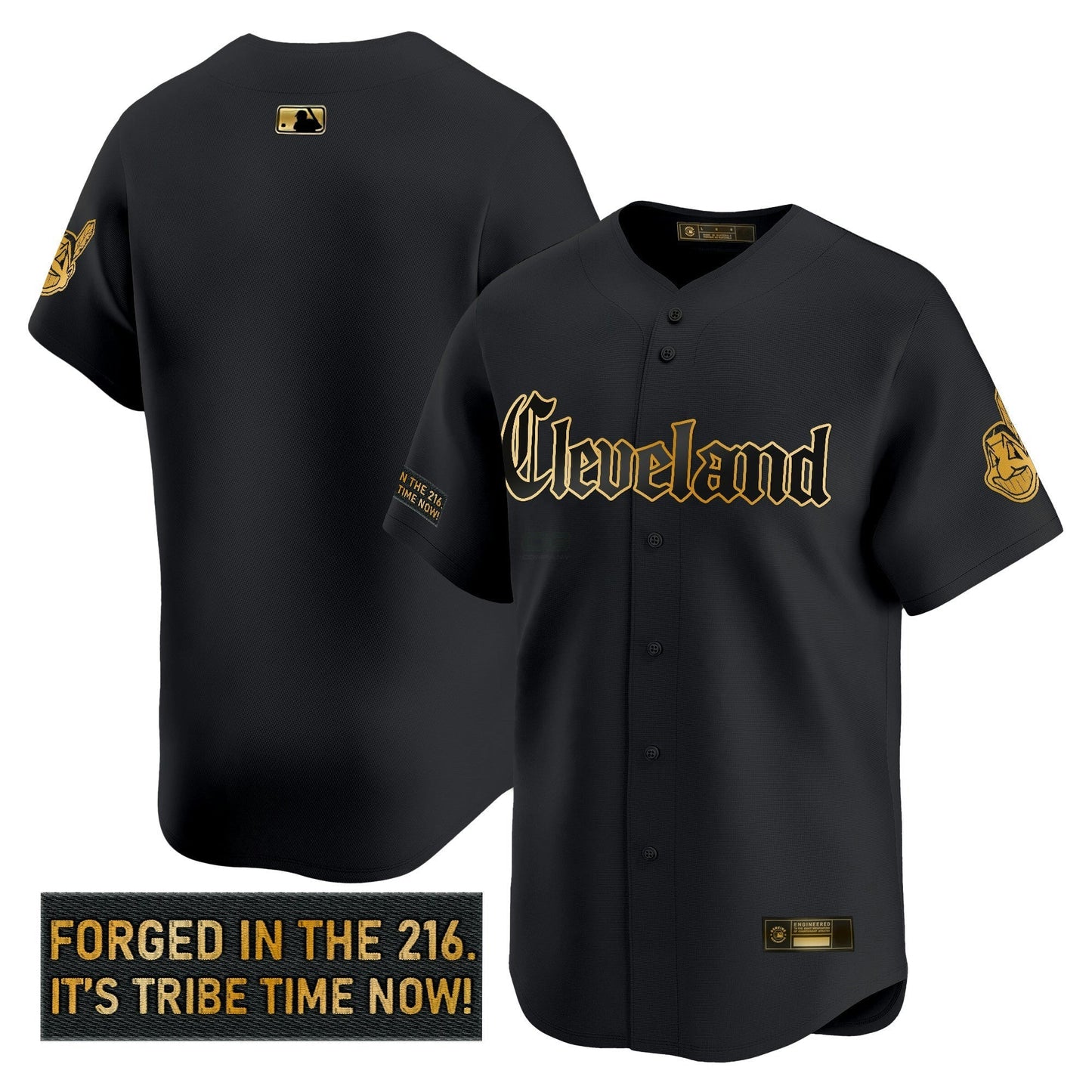 Camisa MLB Men’s Cleveland Indians ‘Gothic Iron Edition’ Dourada Vapor Premier Limited Jersey