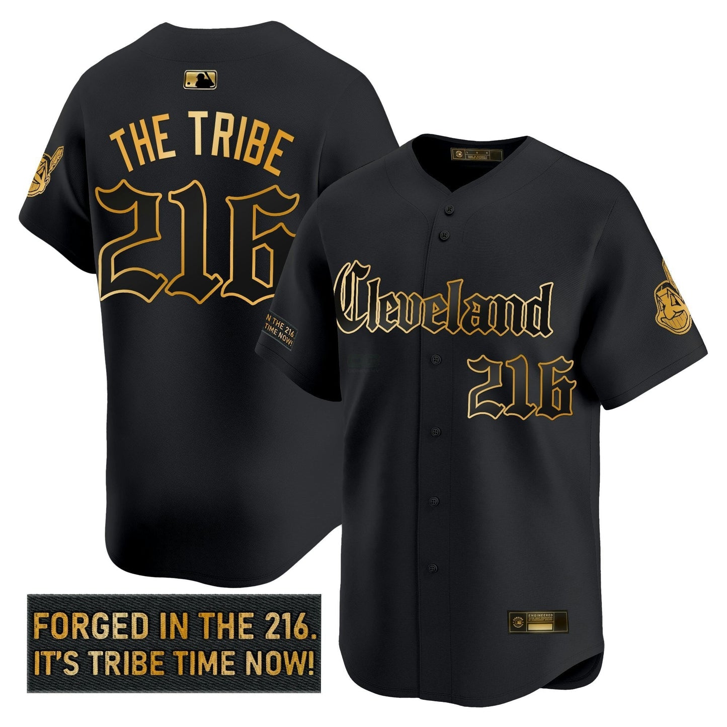 Camisa MLB Men’s Cleveland Indians ‘Gothic Iron Edition’ Dourada Vapor Premier Limited Jersey