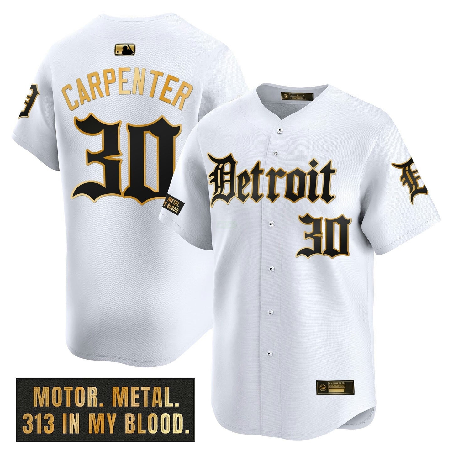 Camisa MLB Men’s Detroit ‘Motor Gothic Edition’ Dourada Vapor Premier Limited Jersey