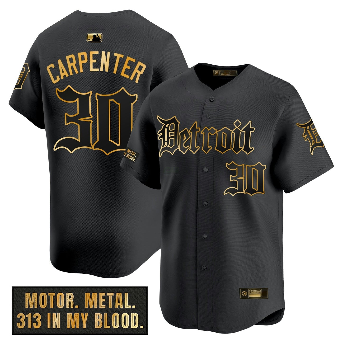 Camisa MLB Men’s Detroit ‘Motor Gothic Edition’ Dourada Vapor Premier Limited Jersey