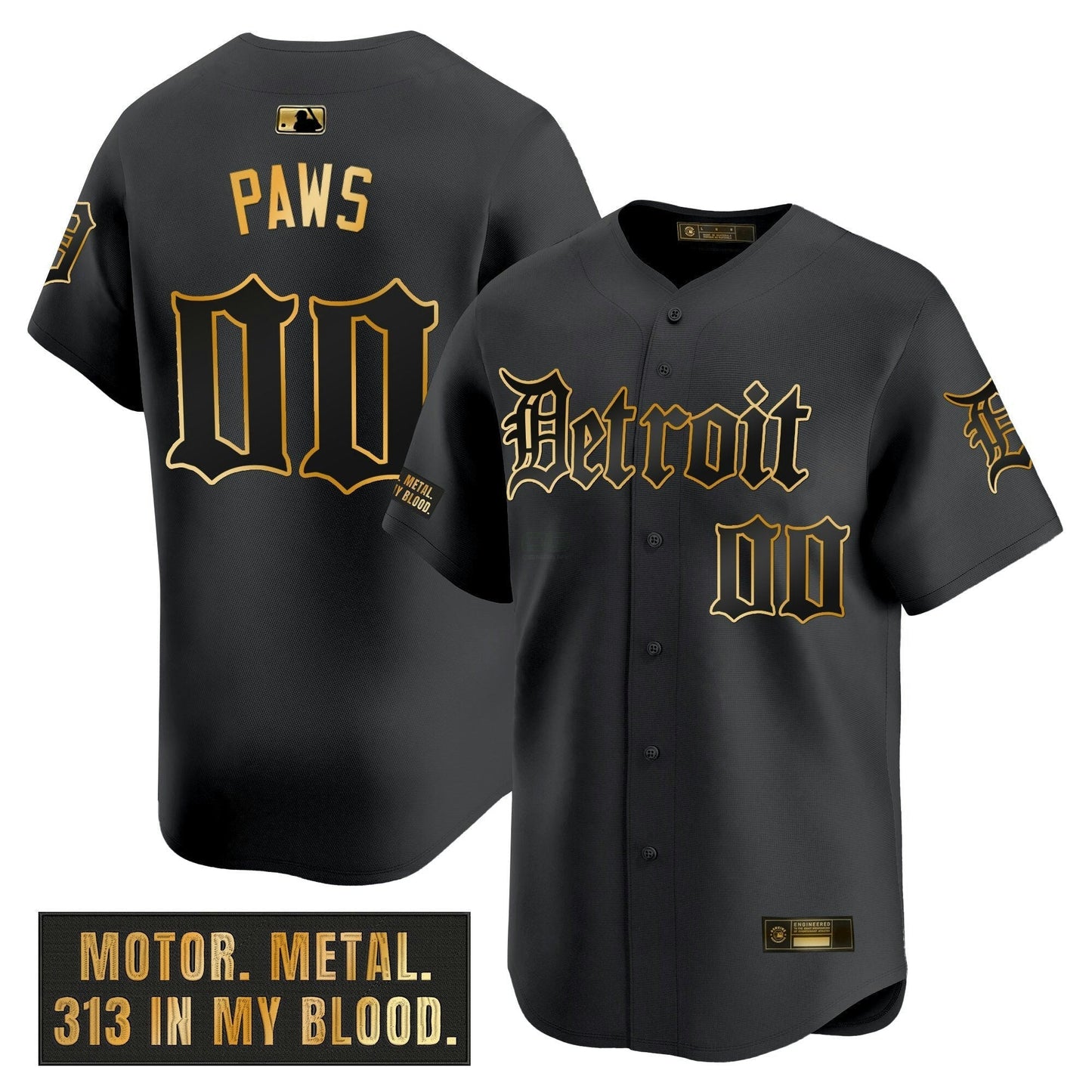 Camisa MLB Men’s Detroit ‘Motor Gothic Edition’ Dourada Vapor Premier Limited Jersey