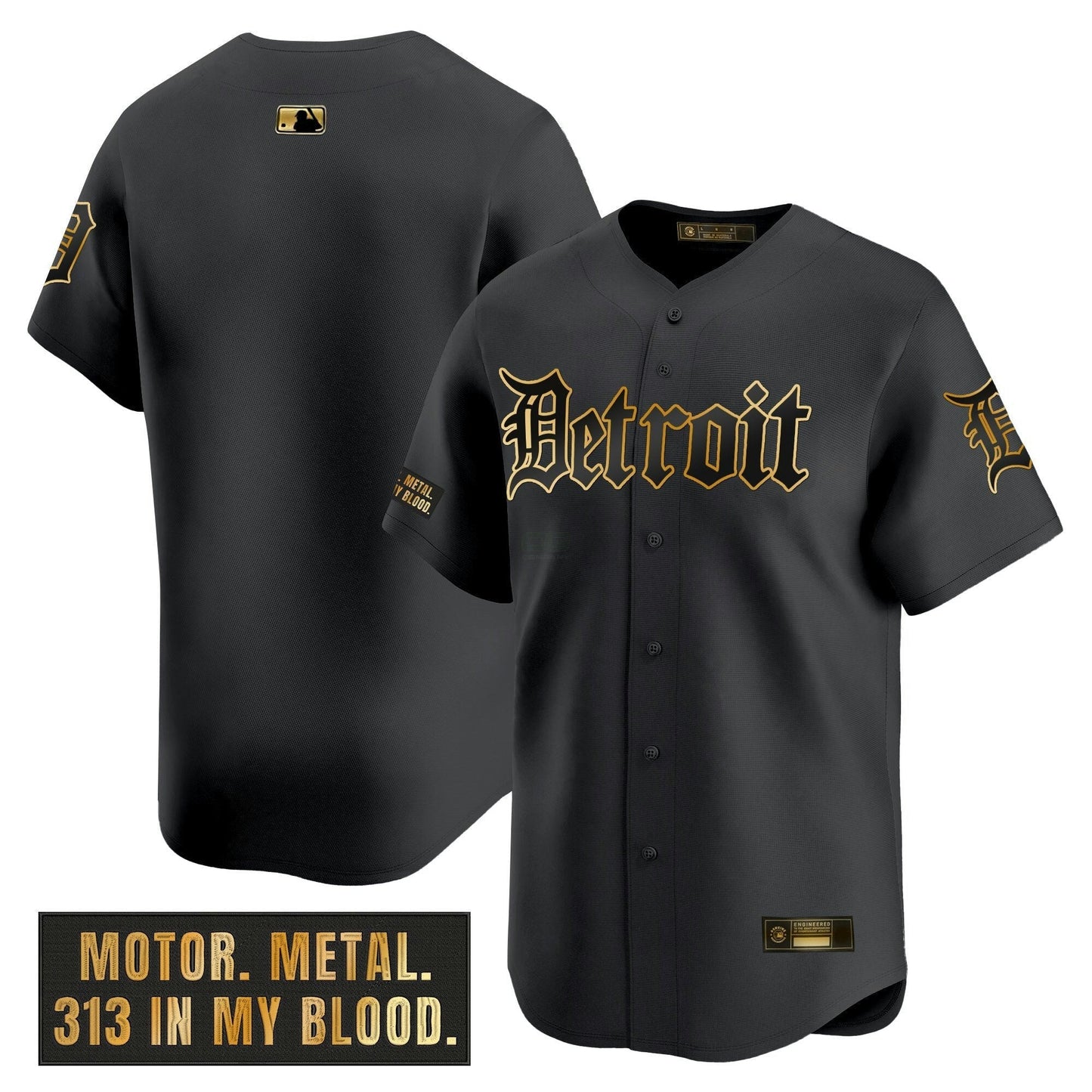 Camisa MLB Men’s Detroit ‘Motor Gothic Edition’ Dourada Vapor Premier Limited Jersey