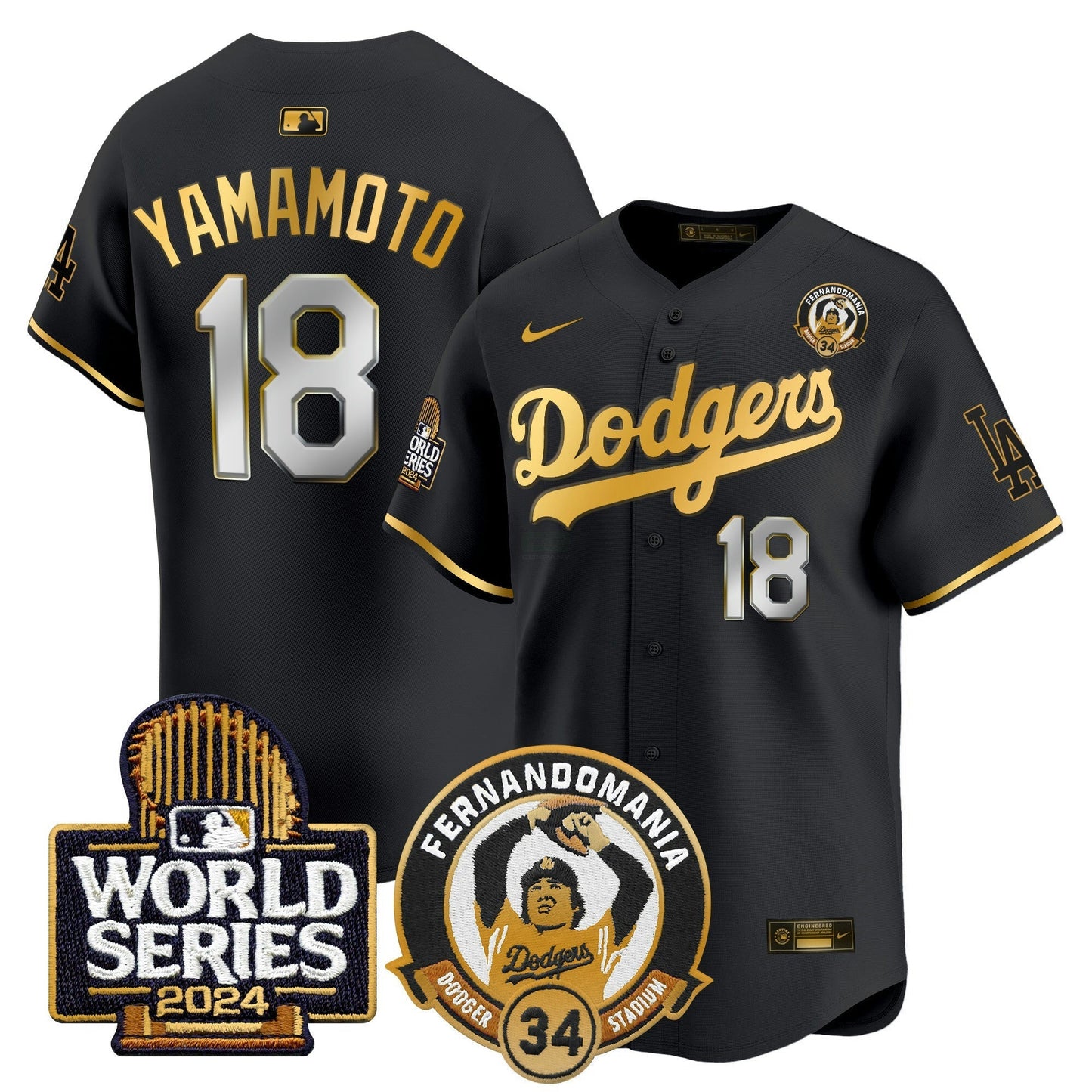 Camisa MLB Men’s Fernando Valenzuela & 2024 World Series Patch Vapor Premier Limited Jersey