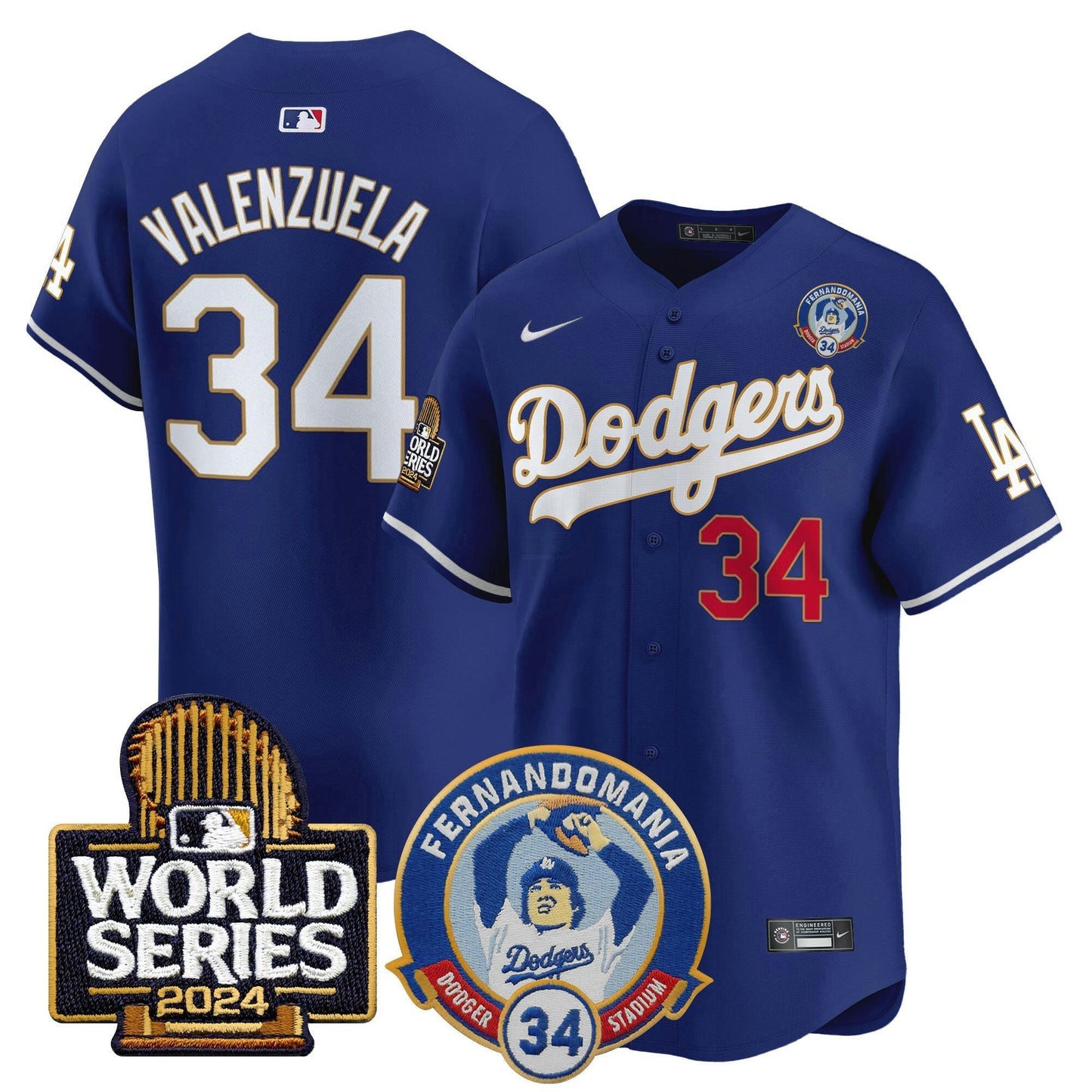 Camisa MLB Men’s Fernando Valenzuela & 2024 World Series Patch Vapor Premier Limited Jersey