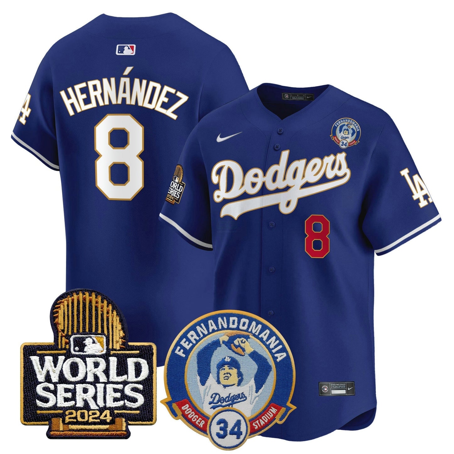 Camisa MLB Men’s Fernando Valenzuela & 2024 World Series Patch Vapor Premier Limited Jersey