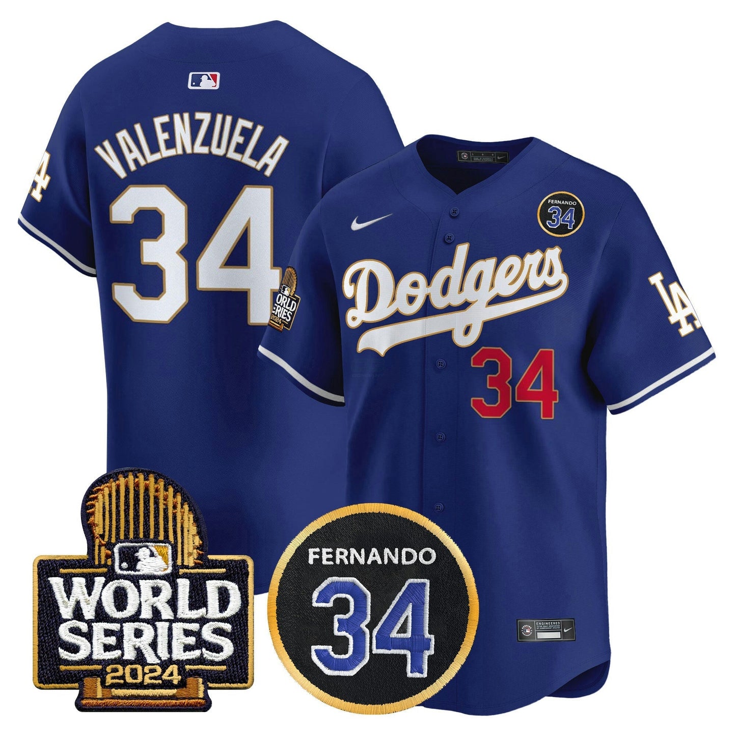 Camisa MLB Men’s Fernando Valenzuela Memorial & 2024 World Series Patch Vapor Premier Limited Jersey
