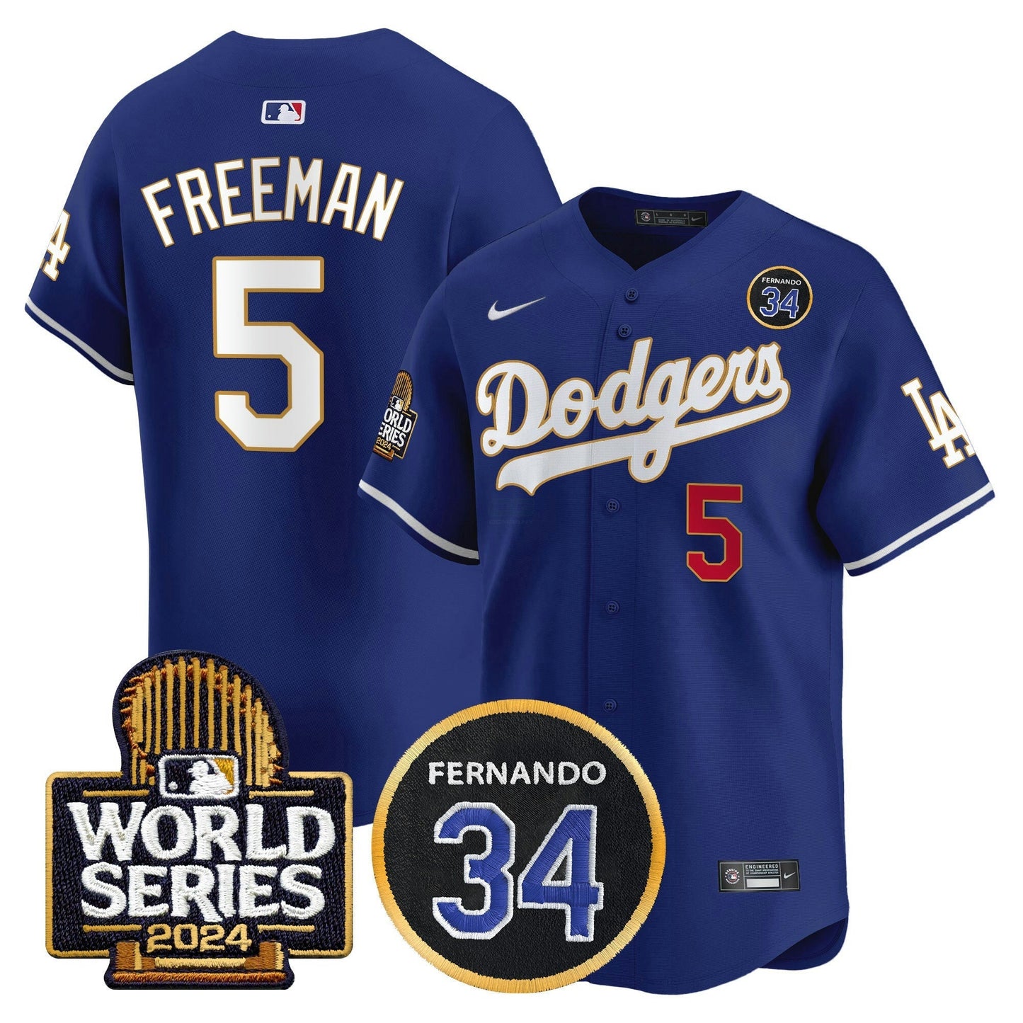 Camisa MLB Men’s Fernando Valenzuela Memorial & 2024 World Series Patch Vapor Premier Limited Jersey