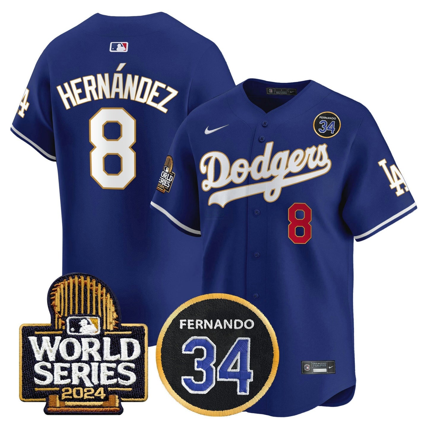 Camisa MLB Men’s Fernando Valenzuela Memorial & 2024 World Series Patch Vapor Premier Limited Jersey