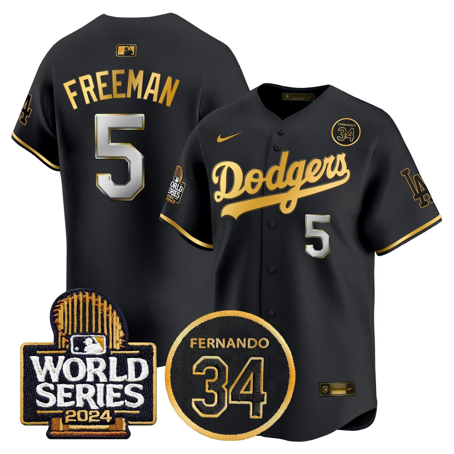 Camisa MLB Men’s Fernando Valenzuela Memorial & 2024 World Series Patch Vapor Premier Limited Jersey