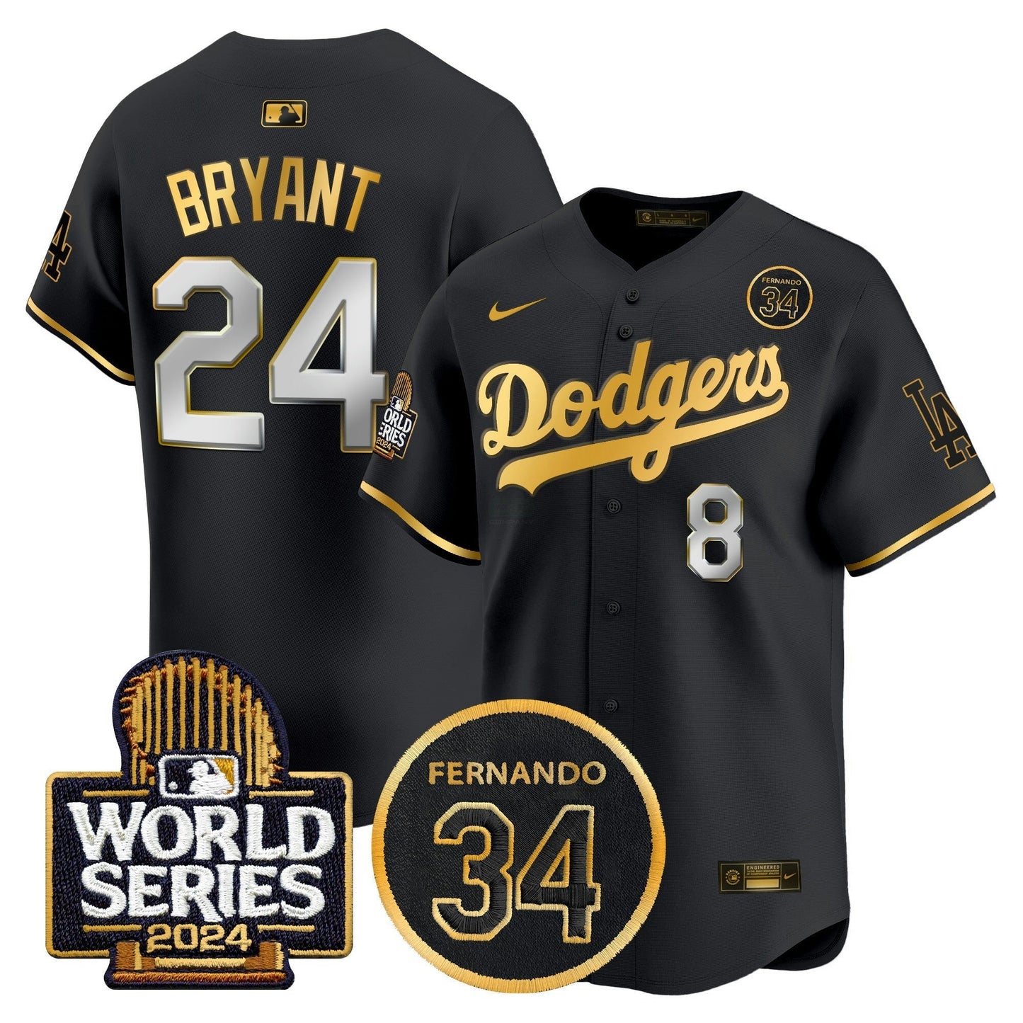 Camisa MLB Men’s Fernando Valenzuela Memorial & 2024 World Series Patch Vapor Premier Limited Jersey