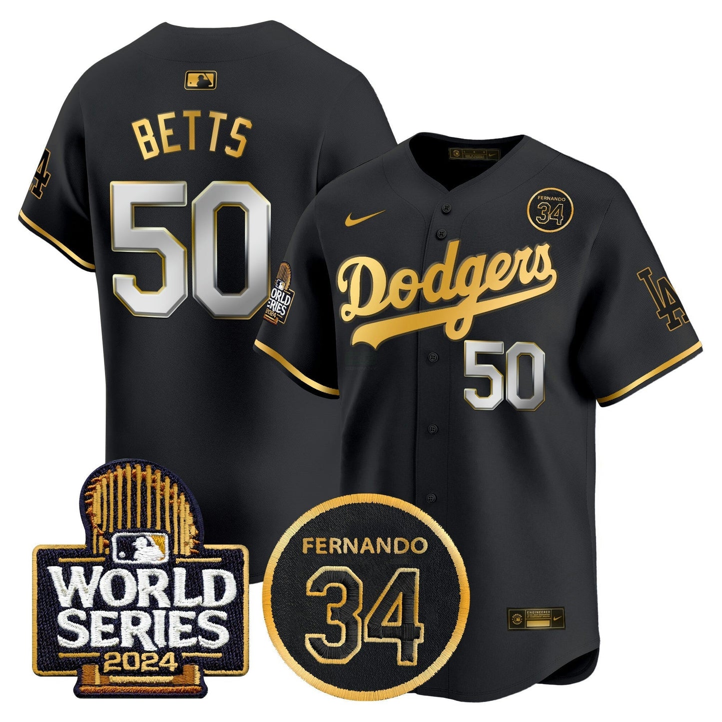 Camisa MLB Men’s Fernando Valenzuela Memorial & 2024 World Series Patch Vapor Premier Limited Jersey