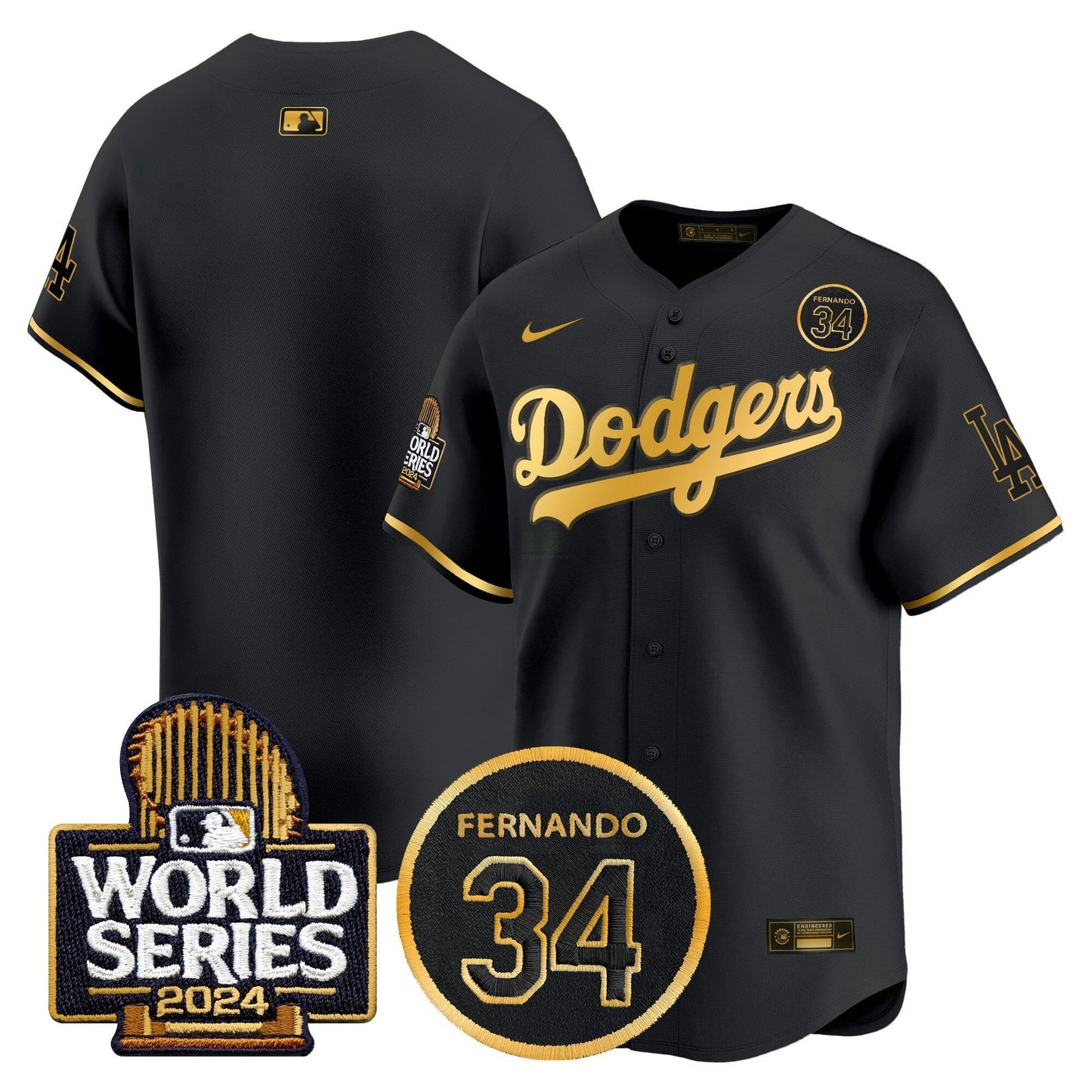 Camisa MLB Men’s Fernando Valenzuela Memorial & 2024 World Series Patch Vapor Premier Limited Jersey