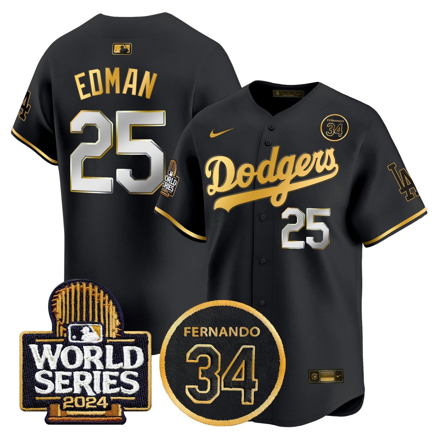 Camisa MLB Men’s Fernando Valenzuela Memorial & 2024 World Series Patch Vapor Premier Limited Jersey