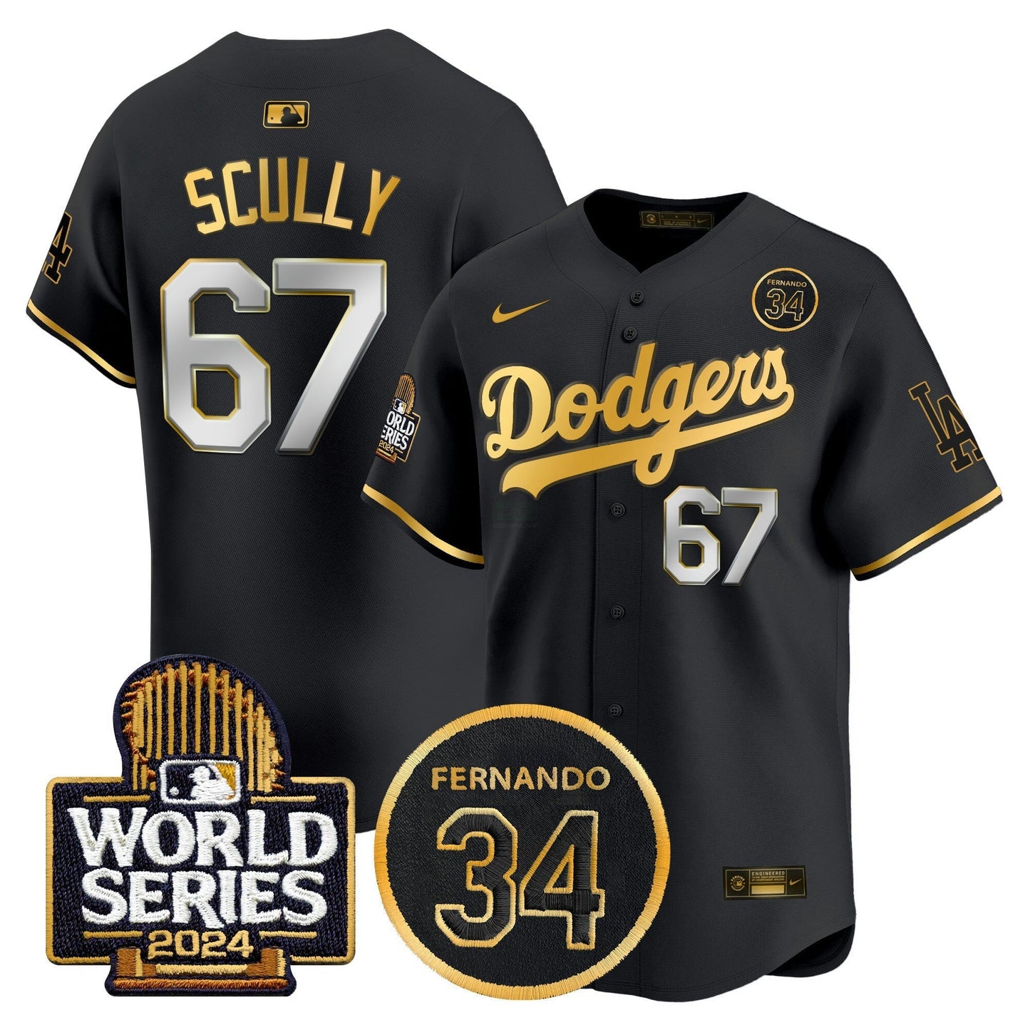 Camisa MLB Men’s Fernando Valenzuela Memorial & 2024 World Series Patch Vapor Premier Limited Jersey