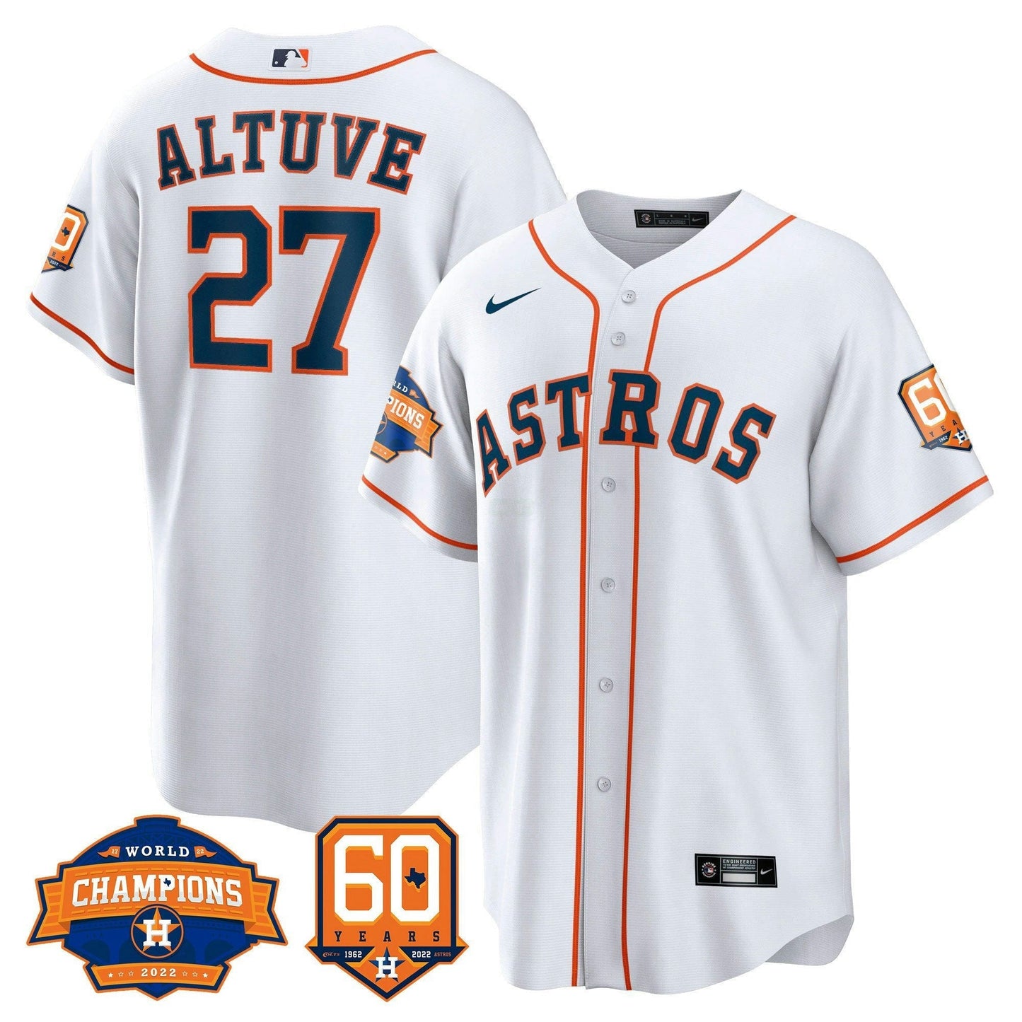 Camisa MLB Men’s Houston 2022 World Series Champions & 60th Anniversary Patch Jersey