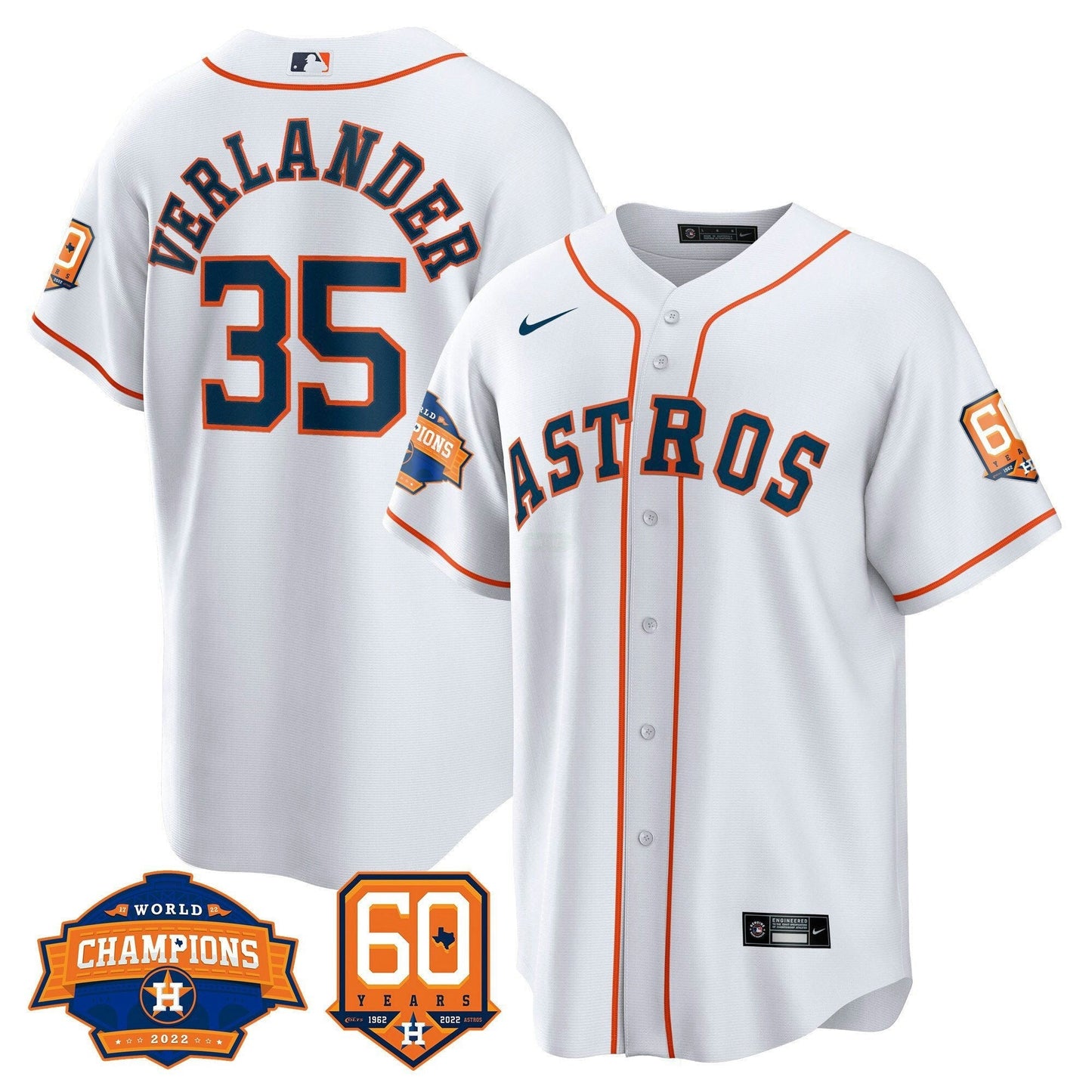 Camisa MLB Men’s Houston 2022 World Series Champions & 60th Anniversary Patch Jersey
