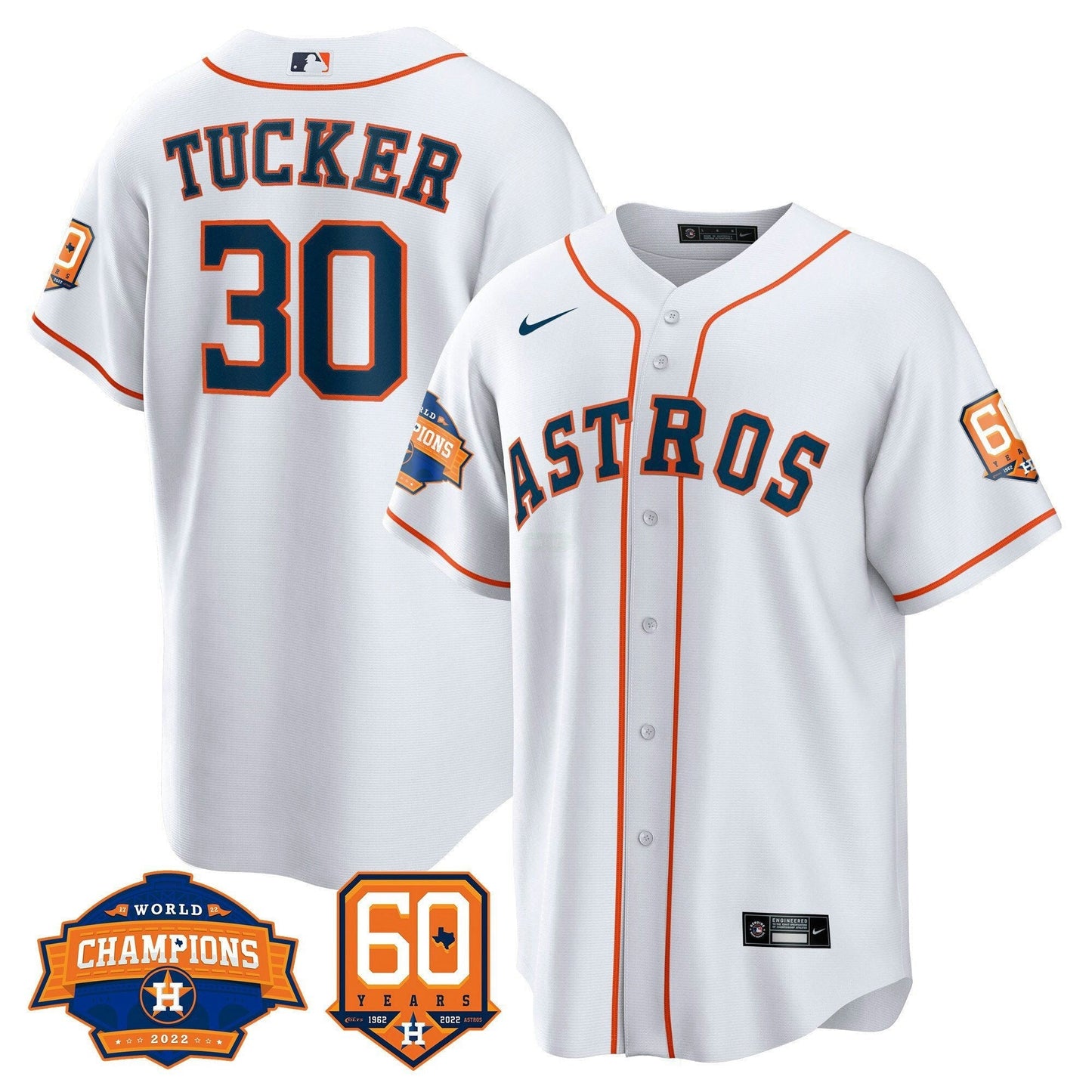 Camisa MLB Men’s Houston 2022 World Series Champions & 60th Anniversary Patch Jersey