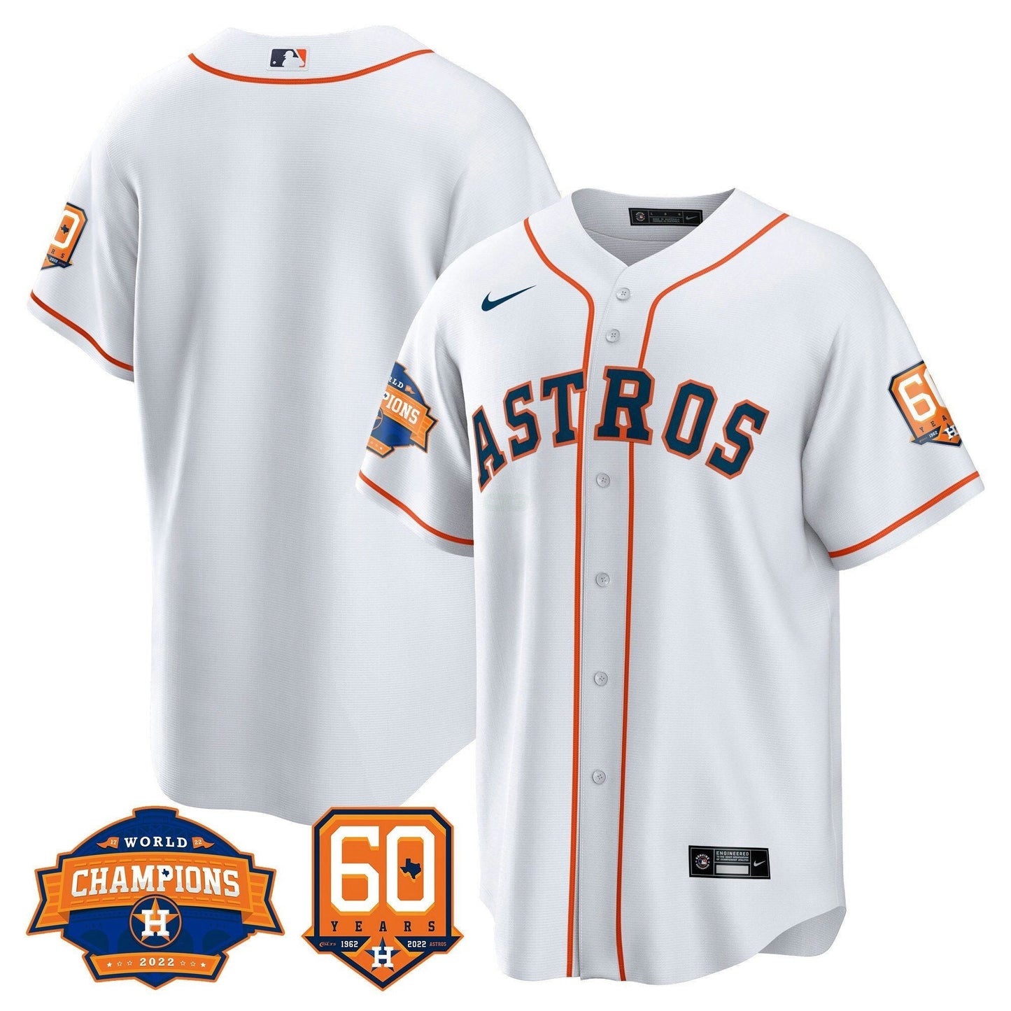 Camisa MLB Men’s Houston 2022 World Series Champions & 60th Anniversary Patch Jersey