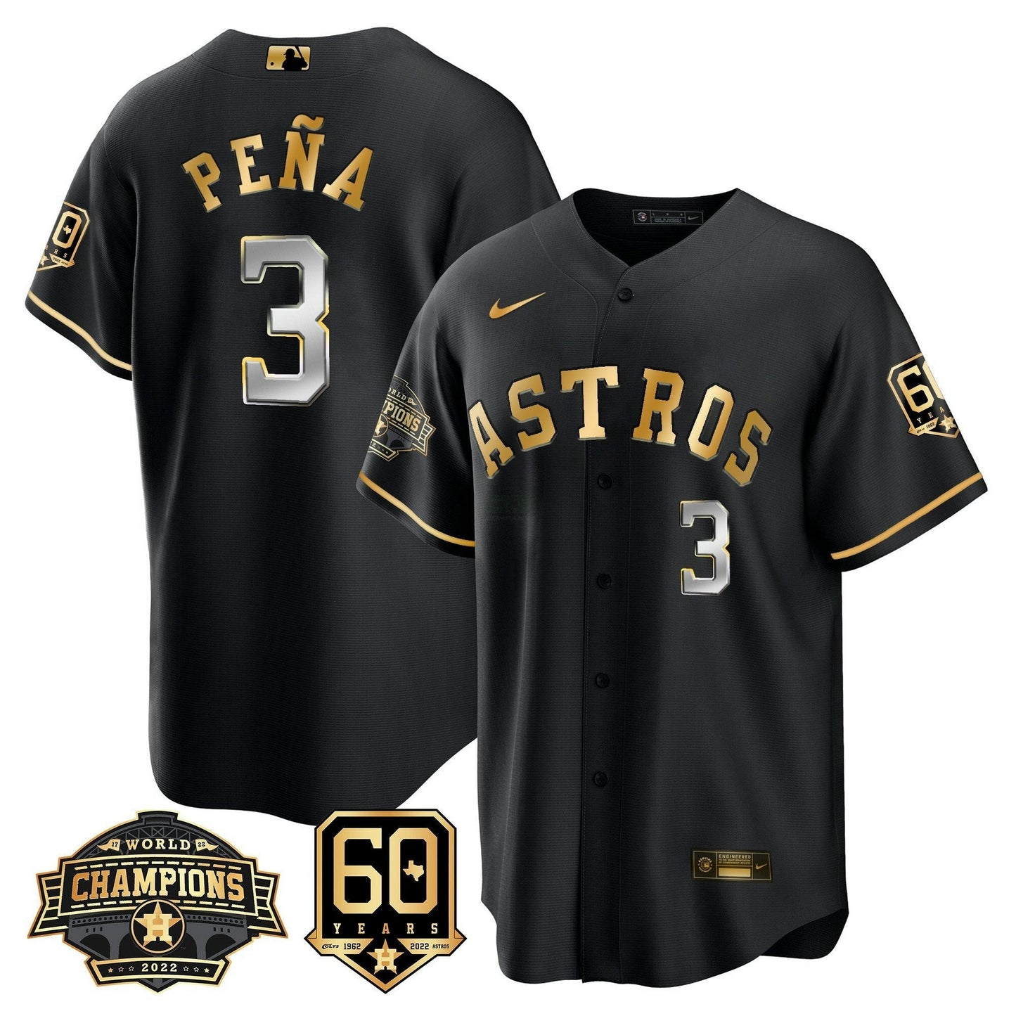 Camisa MLB Men’s Houston 2022 World Series Champions & 60th Anniversary Patch Jersey