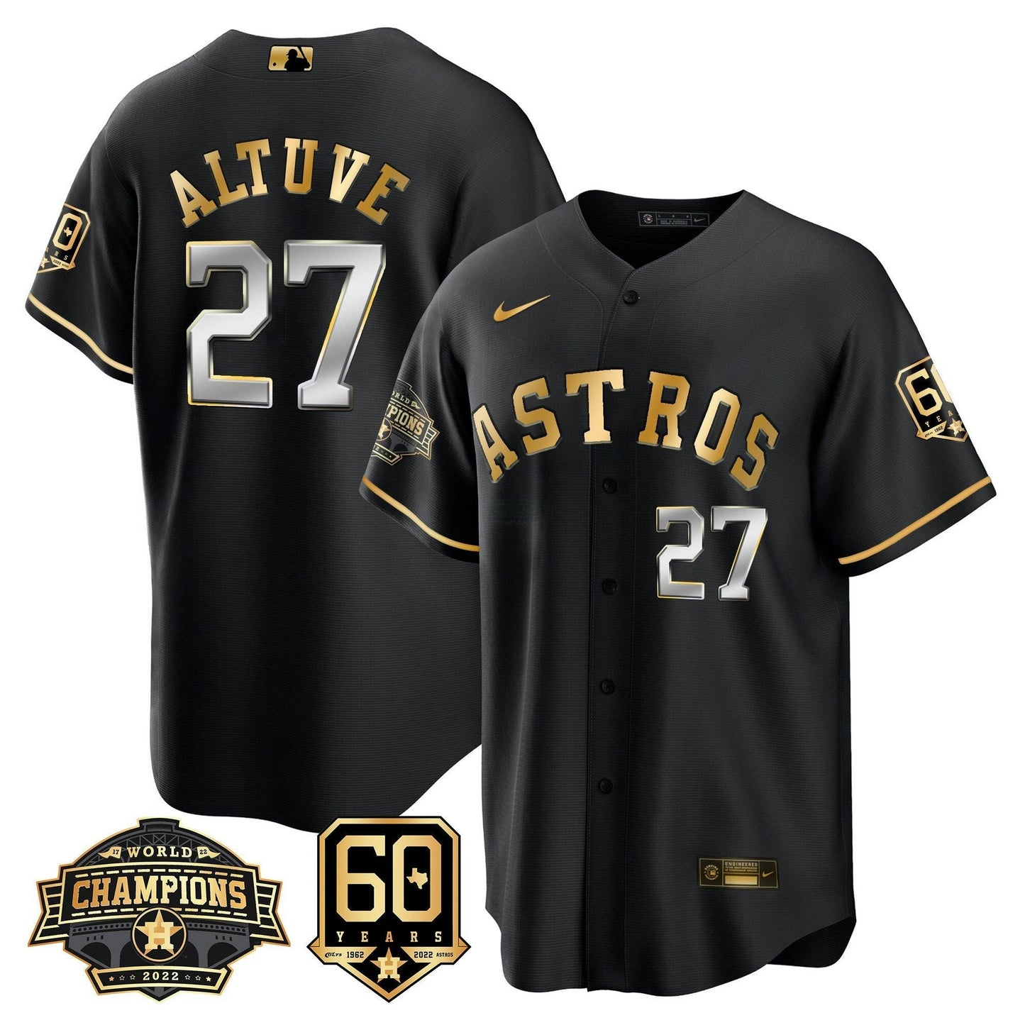 Camisa MLB Men’s Houston 2022 World Series Champions & 60th Anniversary Patch Jersey