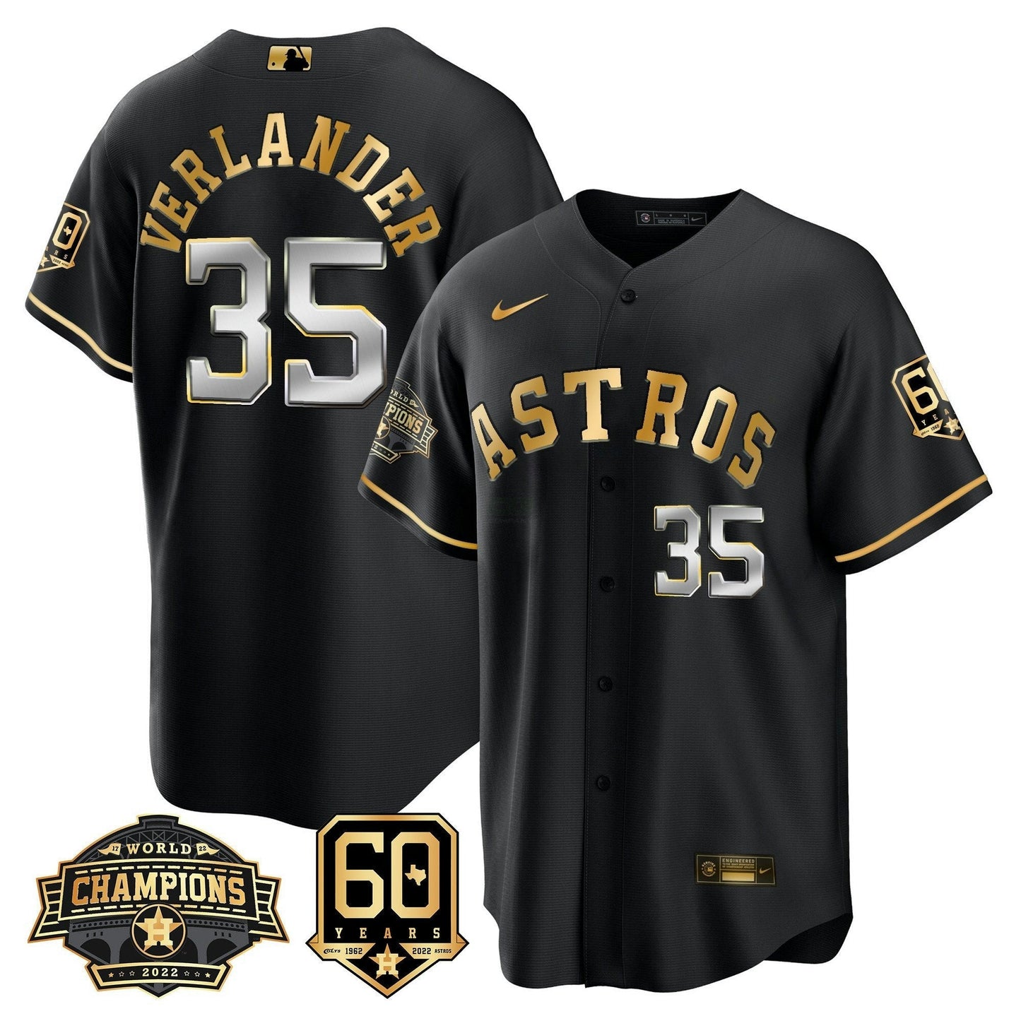 Camisa MLB Men’s Houston 2022 World Series Champions & 60th Anniversary Patch Jersey