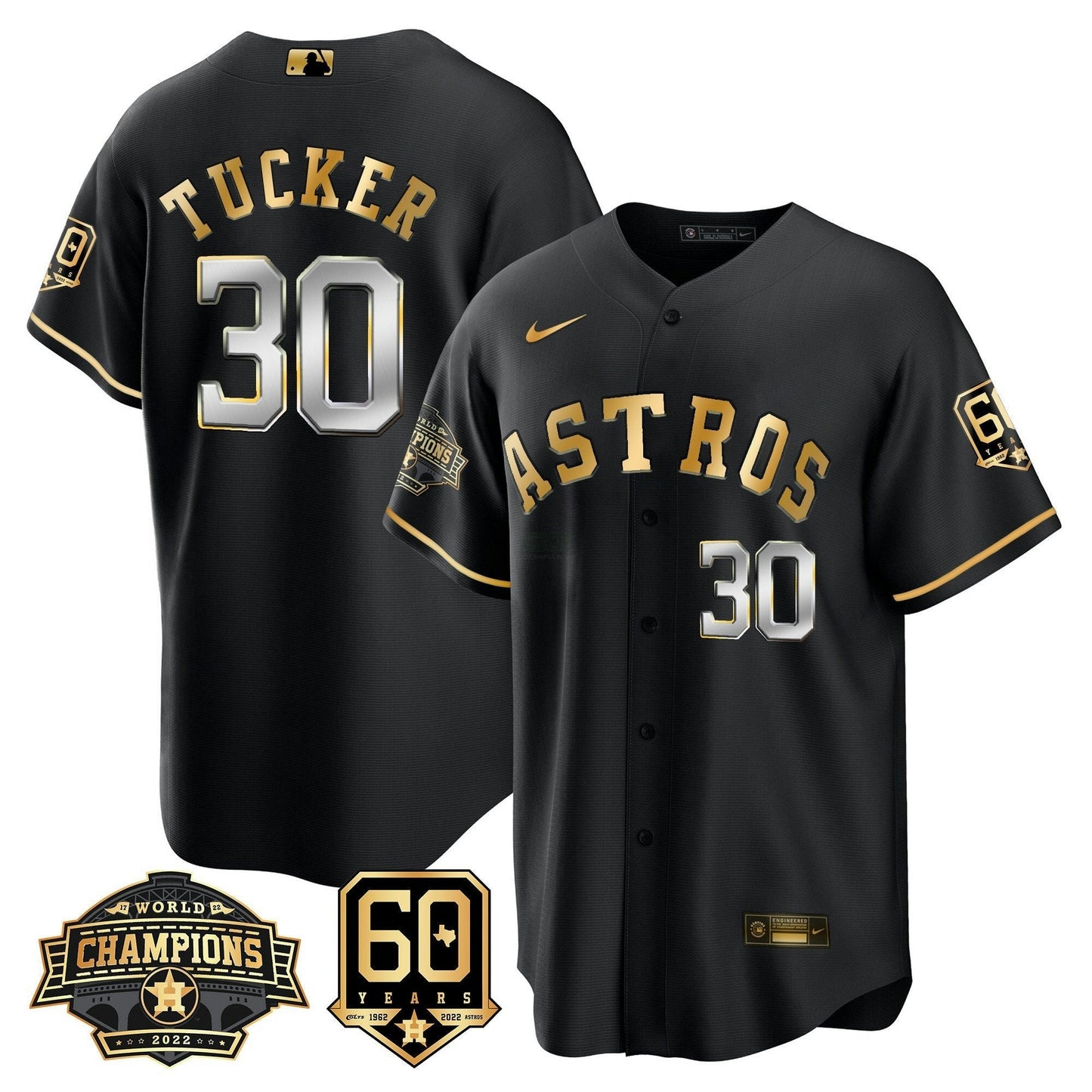 Camisa MLB Men’s Houston 2022 World Series Champions & 60th Anniversary Patch Jersey