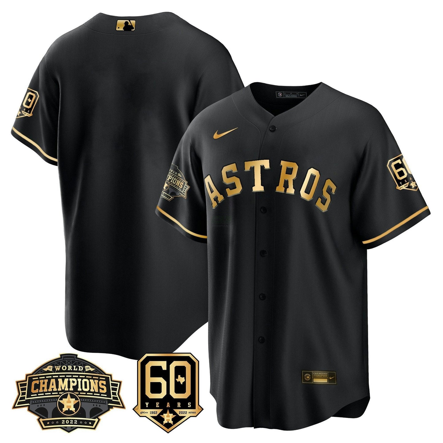 Camisa MLB Men’s Houston 2022 World Series Champions & 60th Anniversary Patch Jersey