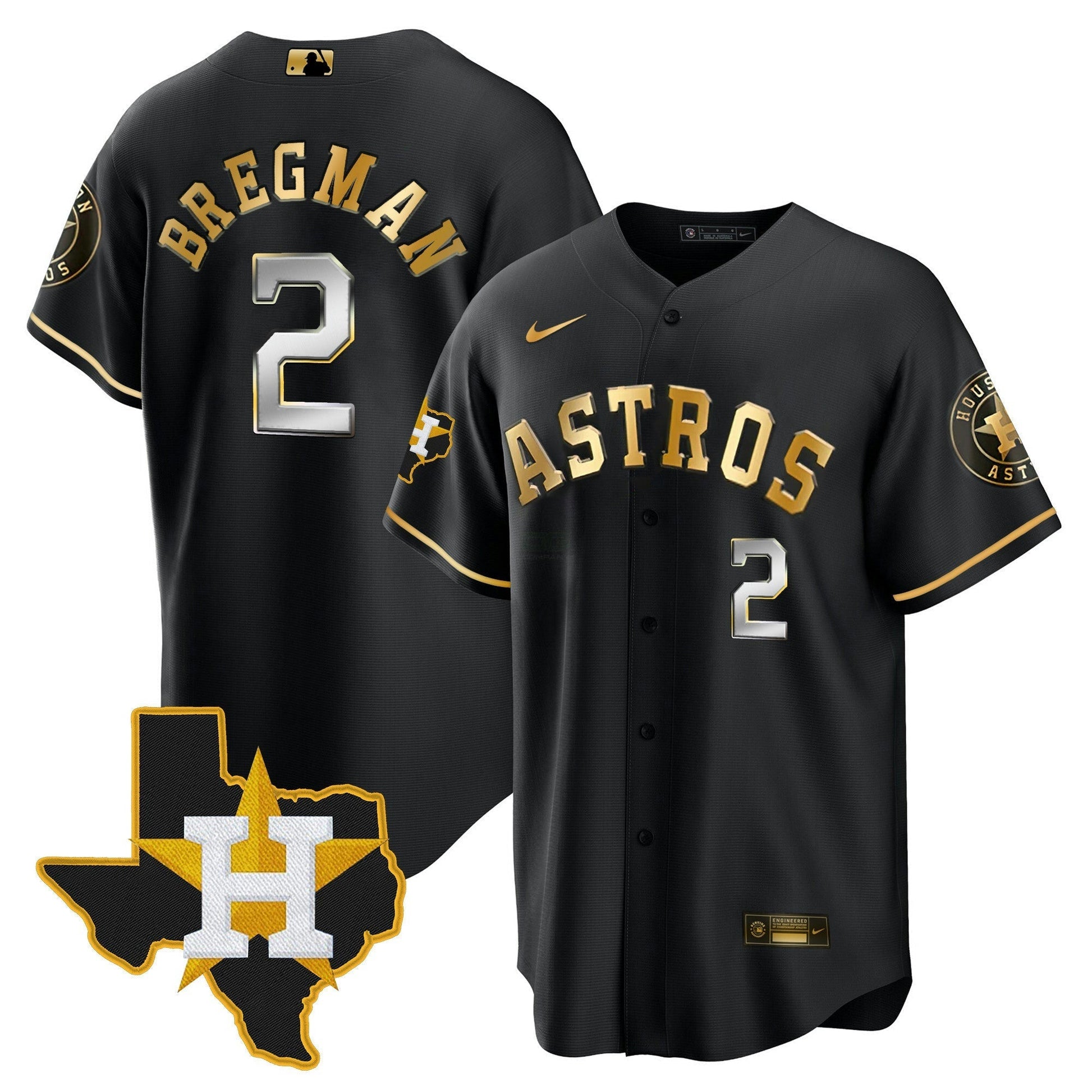 Camisa MLB Men’s Houston 2024 Dourada Jersey – Texas Patch