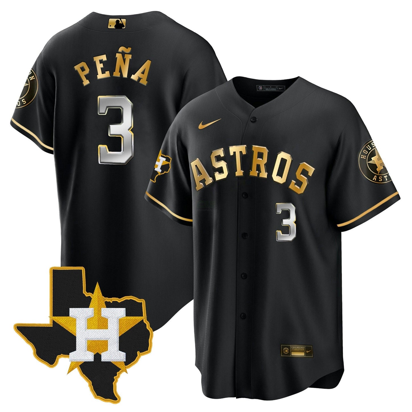 Camisa MLB Men’s Houston 2024 Dourada Jersey – Texas Patch
