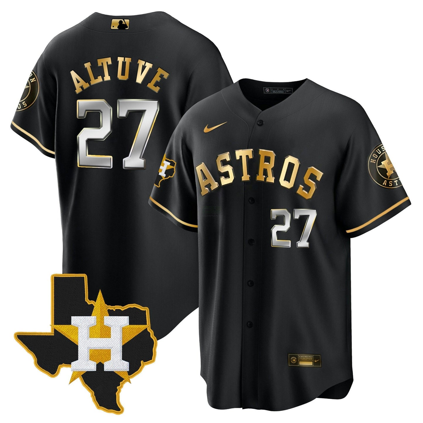 Camisa MLB Men’s Houston 2024 Dourada Jersey – Texas Patch