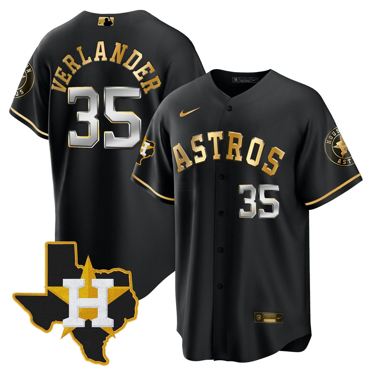 Camisa MLB Men’s Houston 2024 Dourada Jersey – Texas Patch