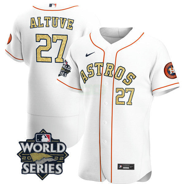 Camisa MLB Men’s Houston Branca Dourada 2022 World Series Jersey