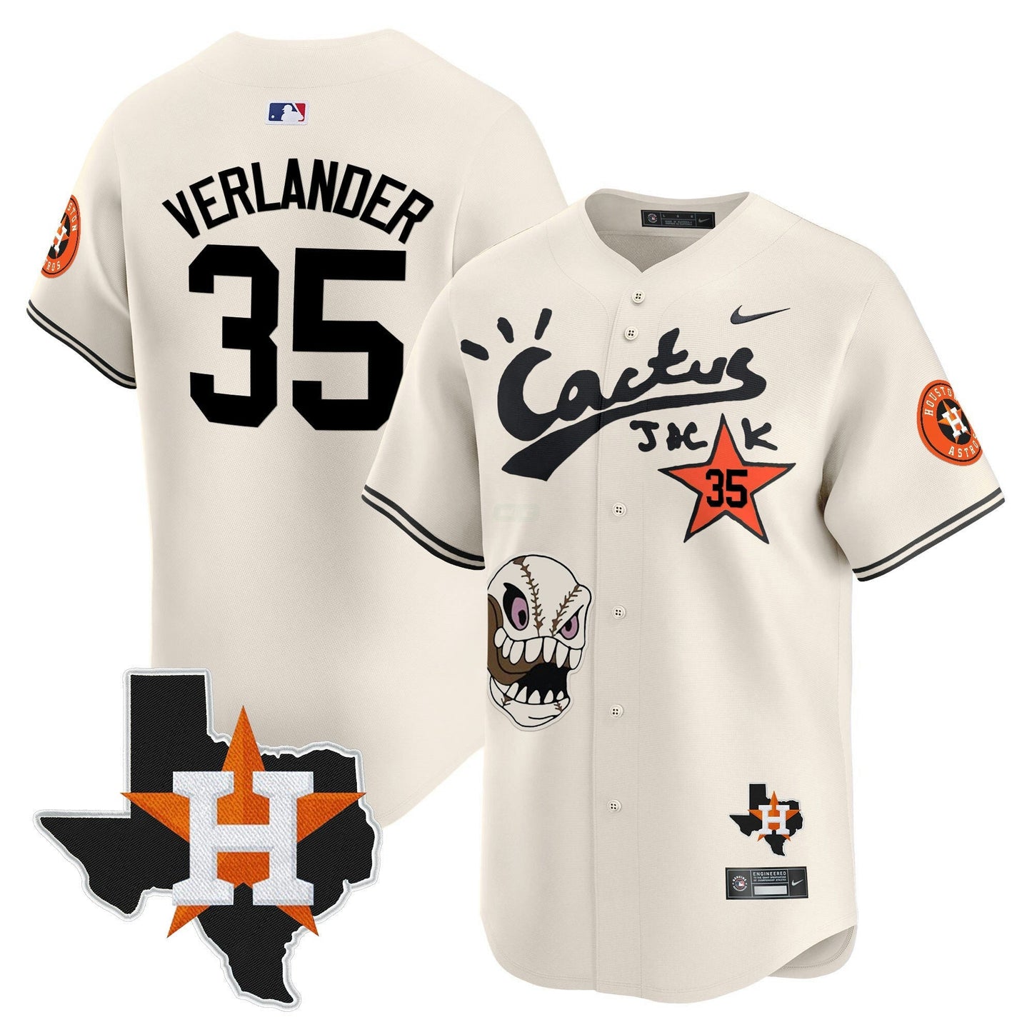 Camisa MLB Men’s Houston Cactus Jack Patch Vapor Premier Limited Jersey