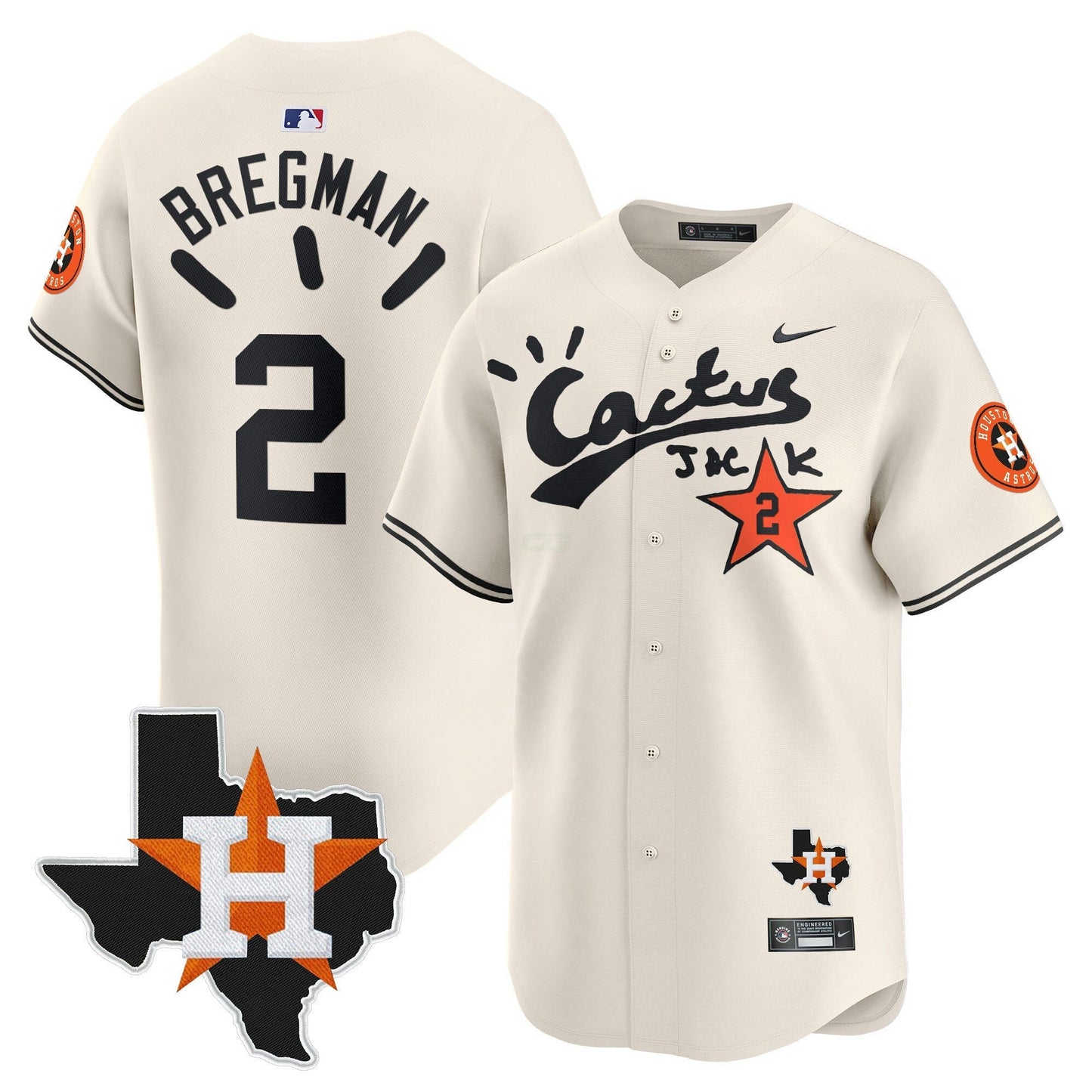 Camisa MLB Men’s Houston Cactus Jack Patch Vapor Premier Limited Jersey V10 – Stitched