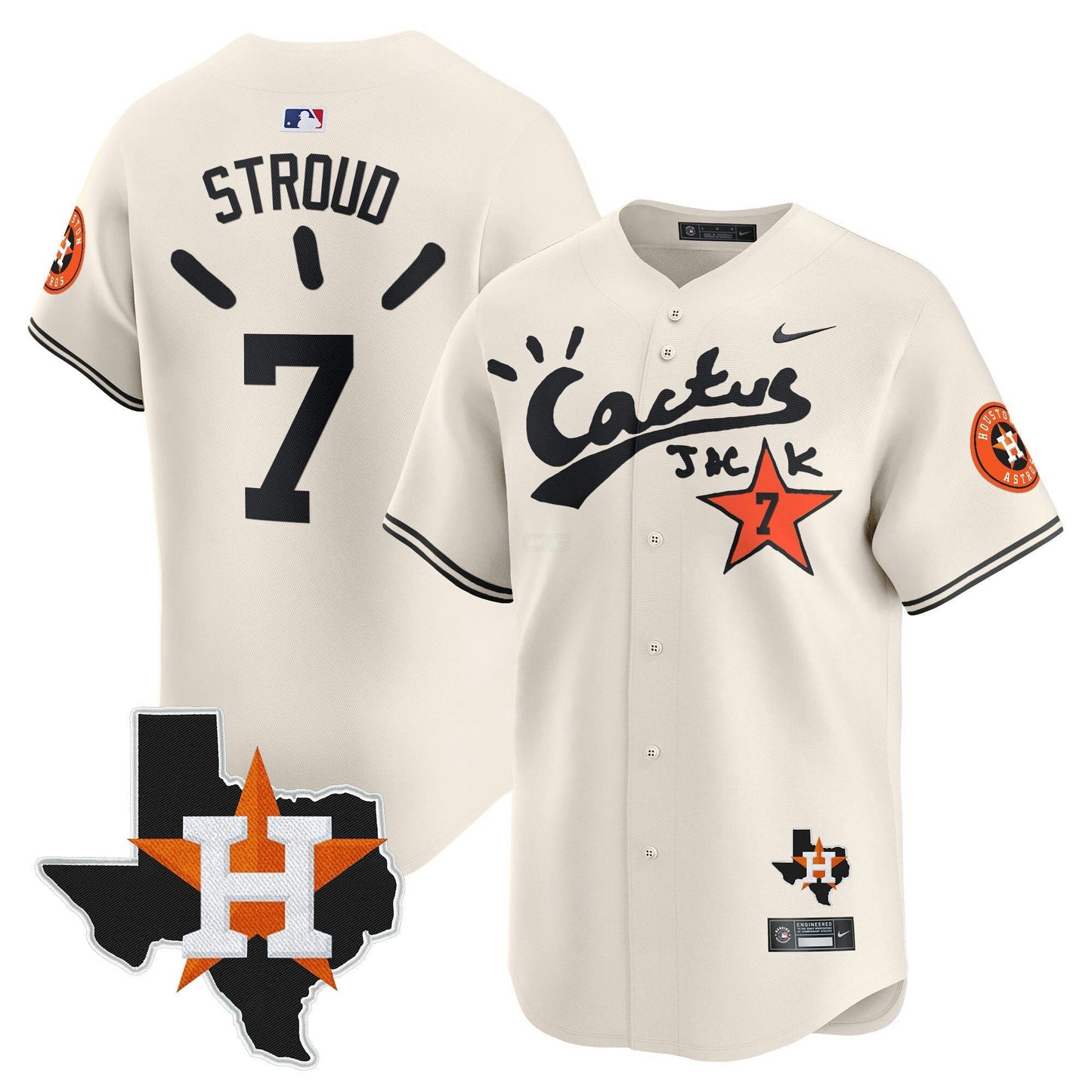 Camisa MLB Men’s Houston Cactus Jack Patch Vapor Premier Limited Jersey V10 – Stitched