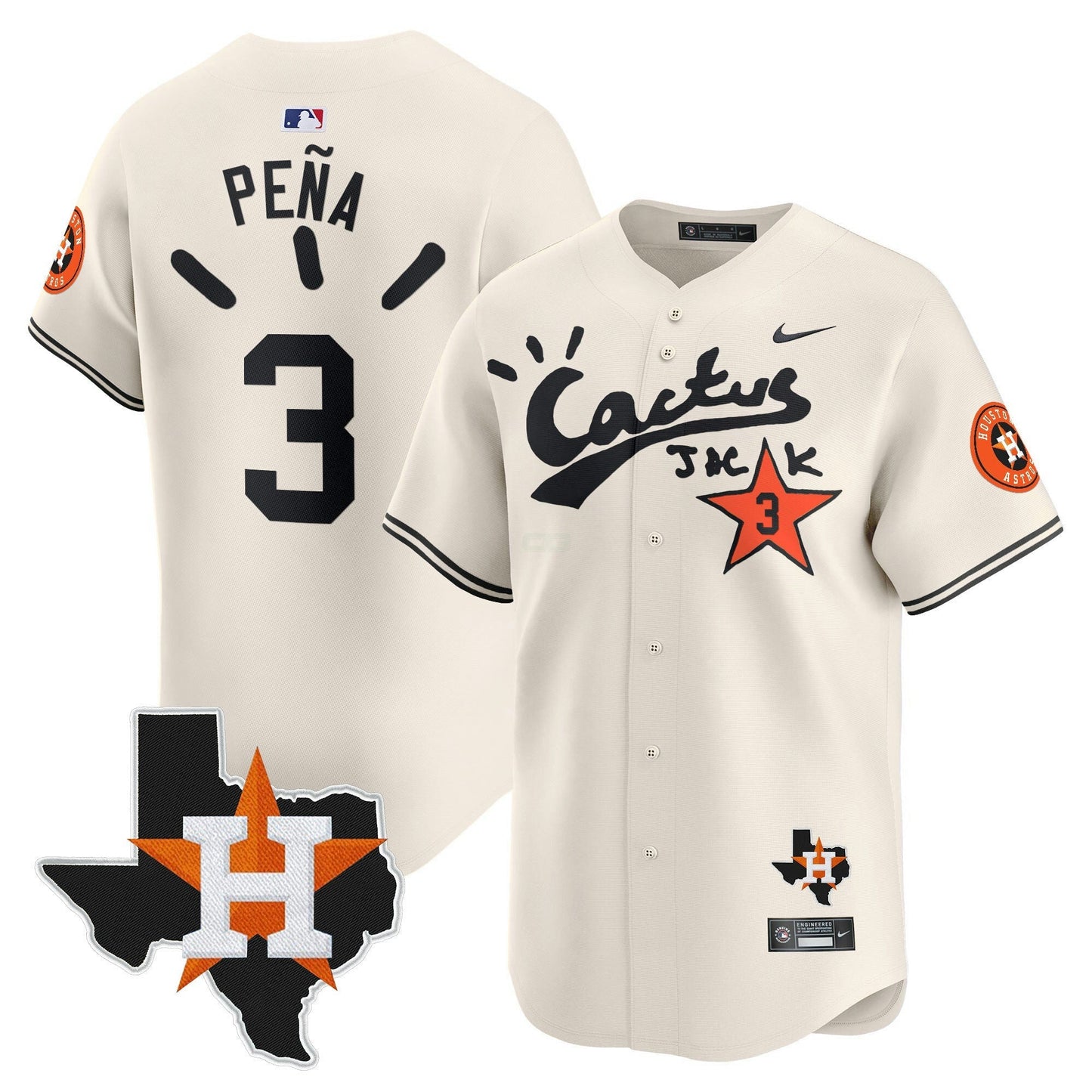 Camisa MLB Men’s Houston Cactus Jack Patch Vapor Premier Limited Jersey V10 – Stitched